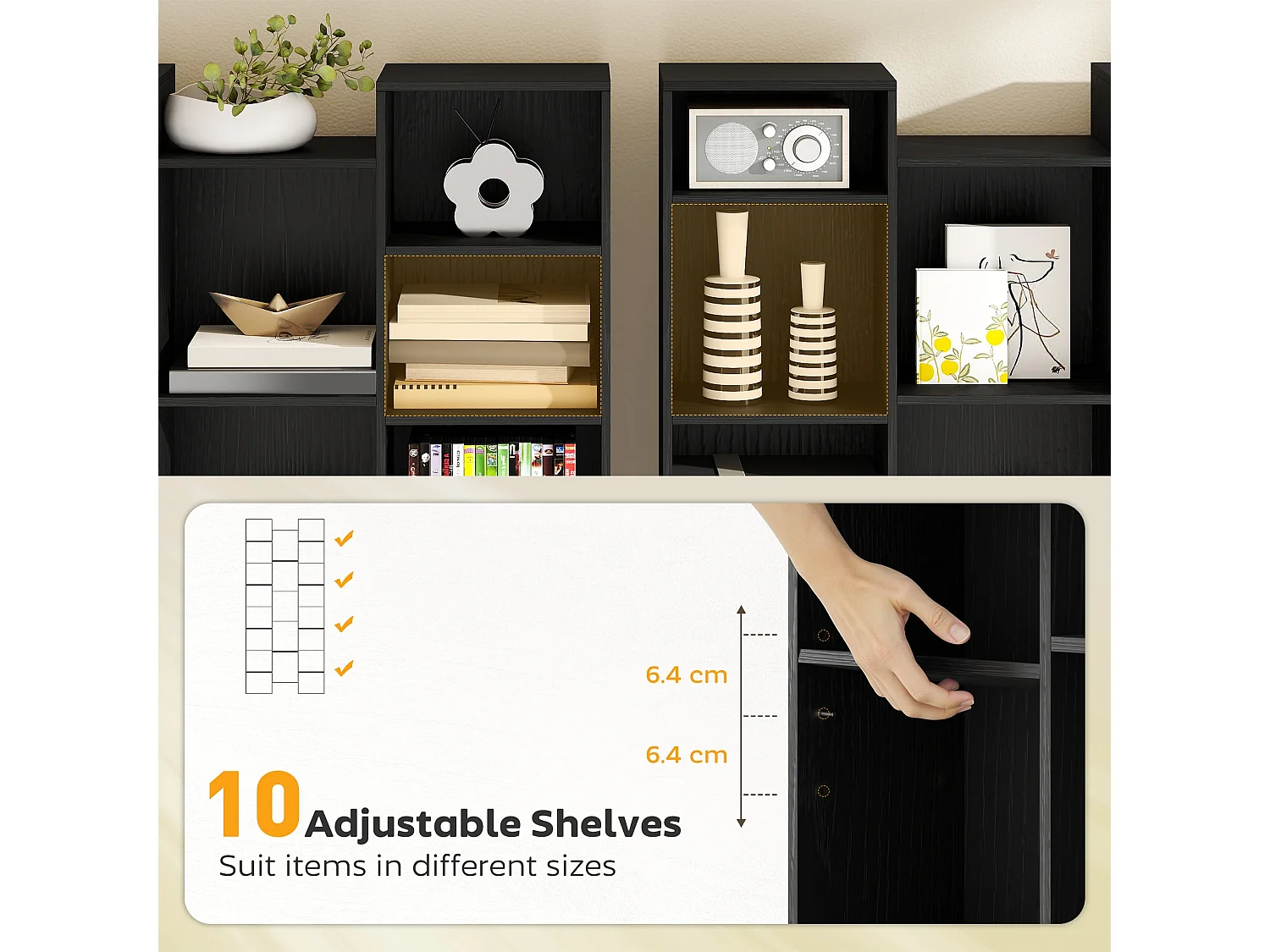Faelsu Nota 21 Compartment Black Wooden Bookcase 89.5x23.5x181cm