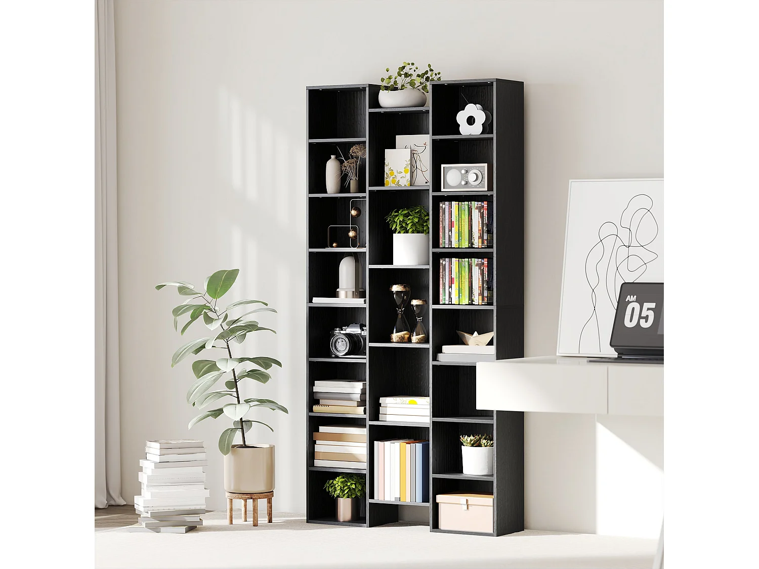 Faelsu Nota 21 Compartment Black Wooden Bookcase 89.5x23.5x181cm