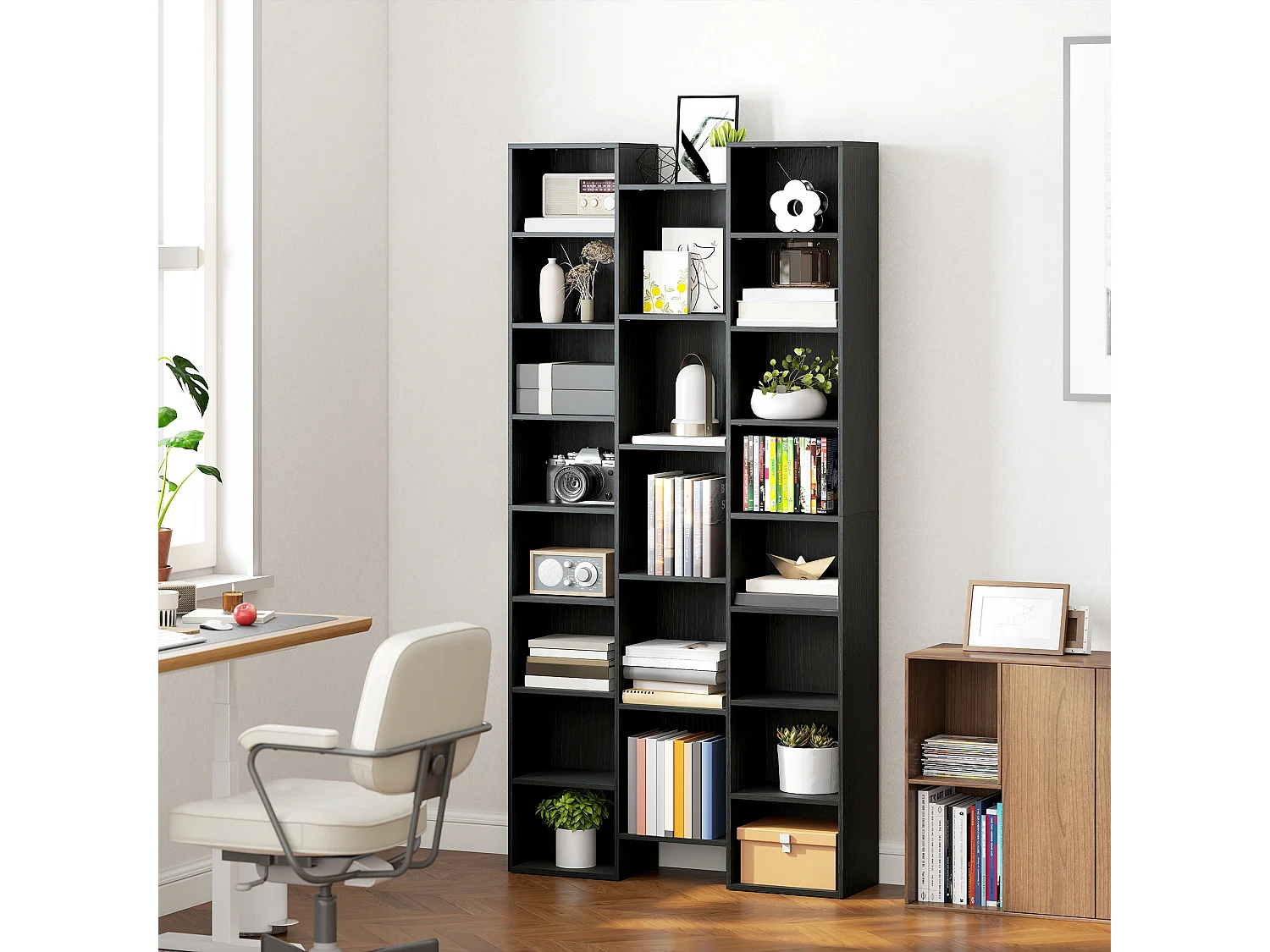 Faelsu Nota 21 Compartment Black Wooden Bookcase 89.5x23.5x181cm