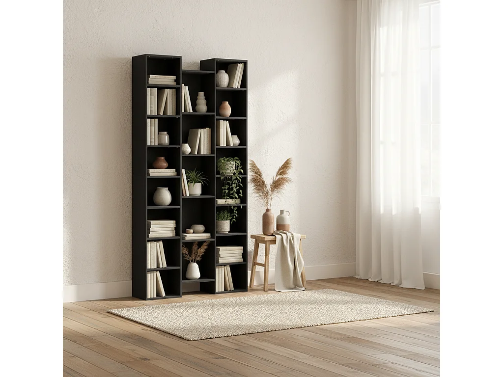 Faelsu Nota 21 Compartment Black Wooden Bookcase 89.5x23.5x181cm