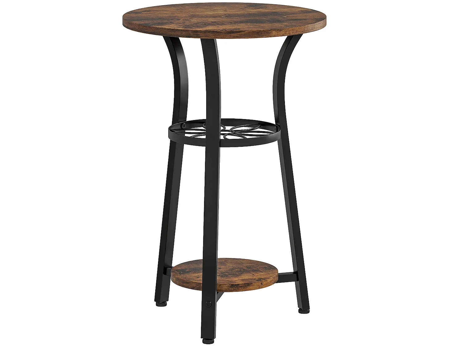 Neri Rustic Brown Round 3 Tier Side Table with Floral Middle Shelf