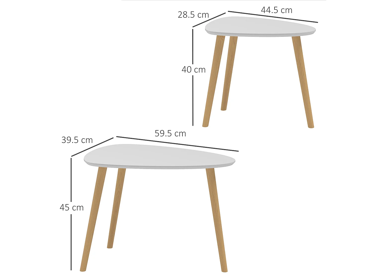 Keline Set of 2 Light Grey Nesting Side Tables with Solid Pine Legs