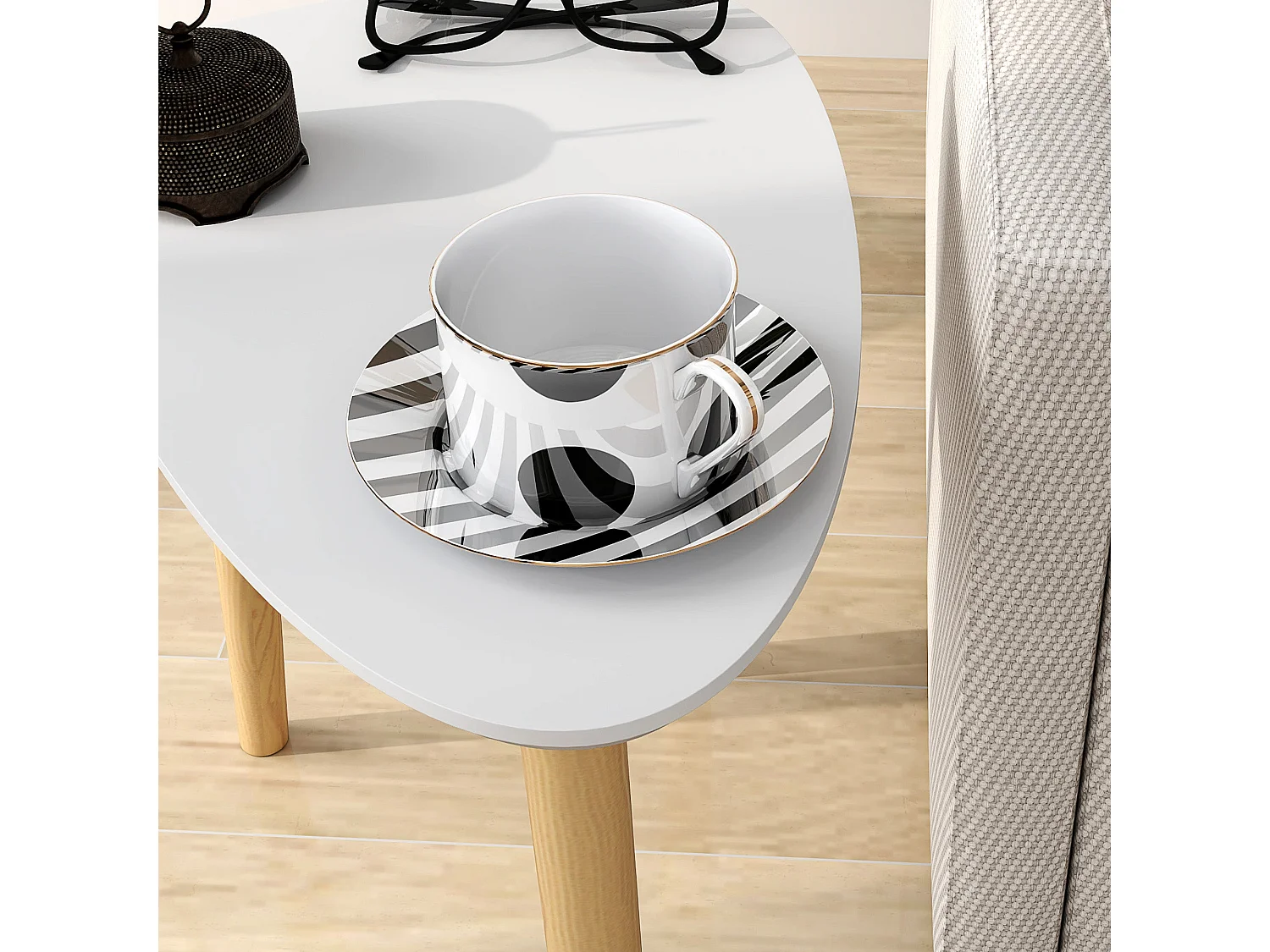 Keline Set of 2 Light Grey Nesting Side Tables with Solid Pine Legs
