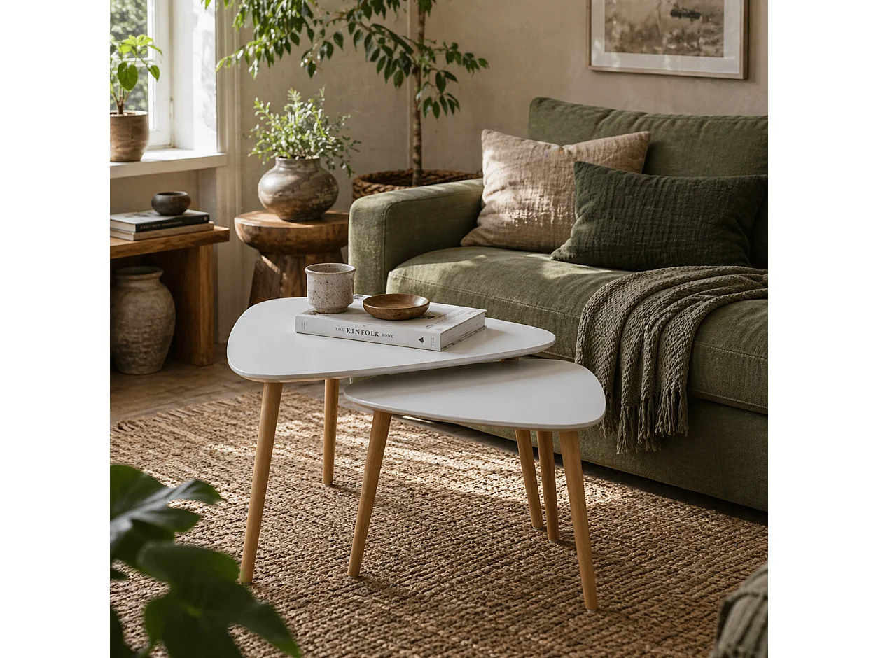Keline Set of 2 Light Grey Nesting Side Tables with Solid Pine Legs