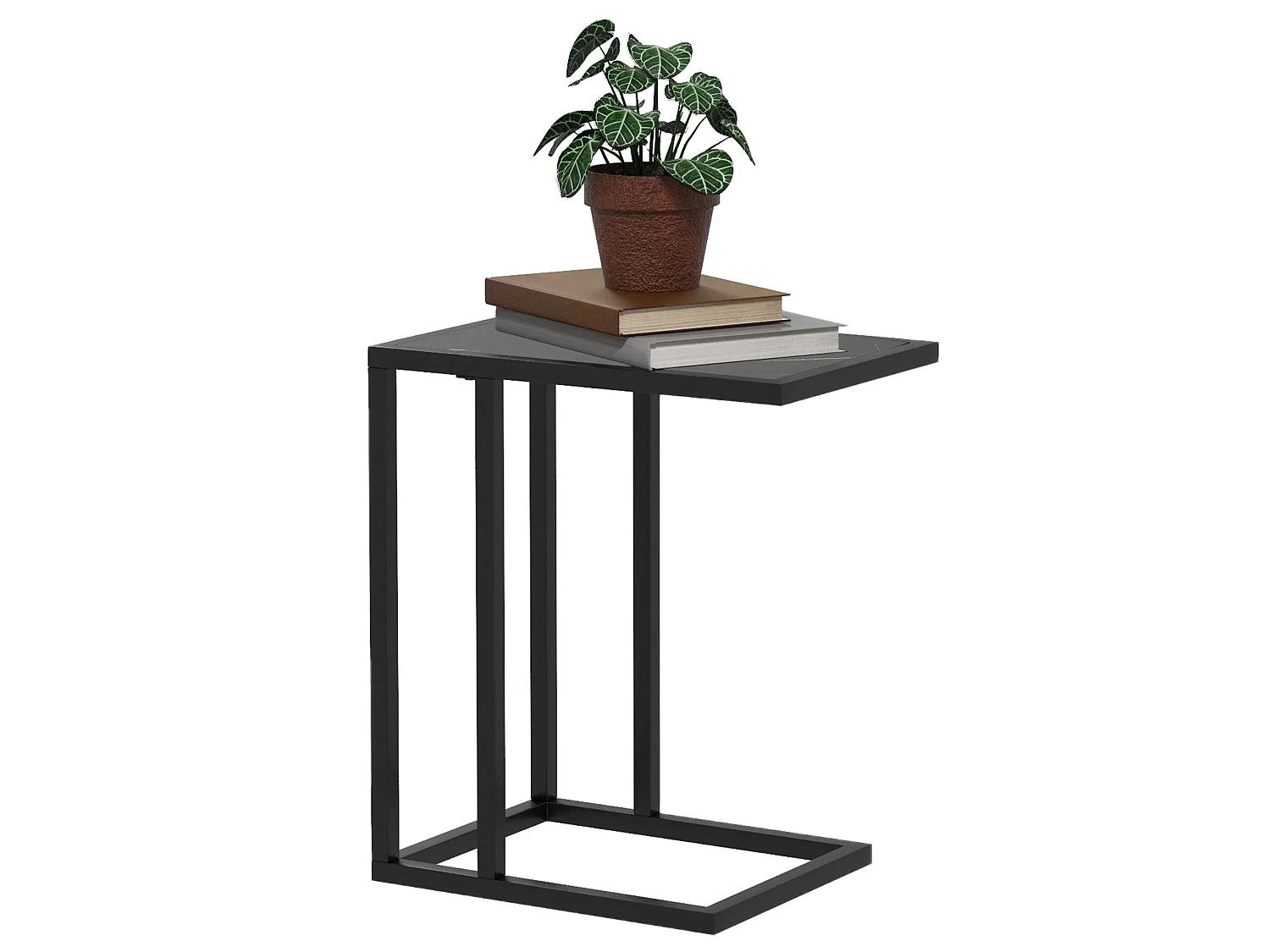 Rase Metal C Shaped Side Table Black Marble Effect Top