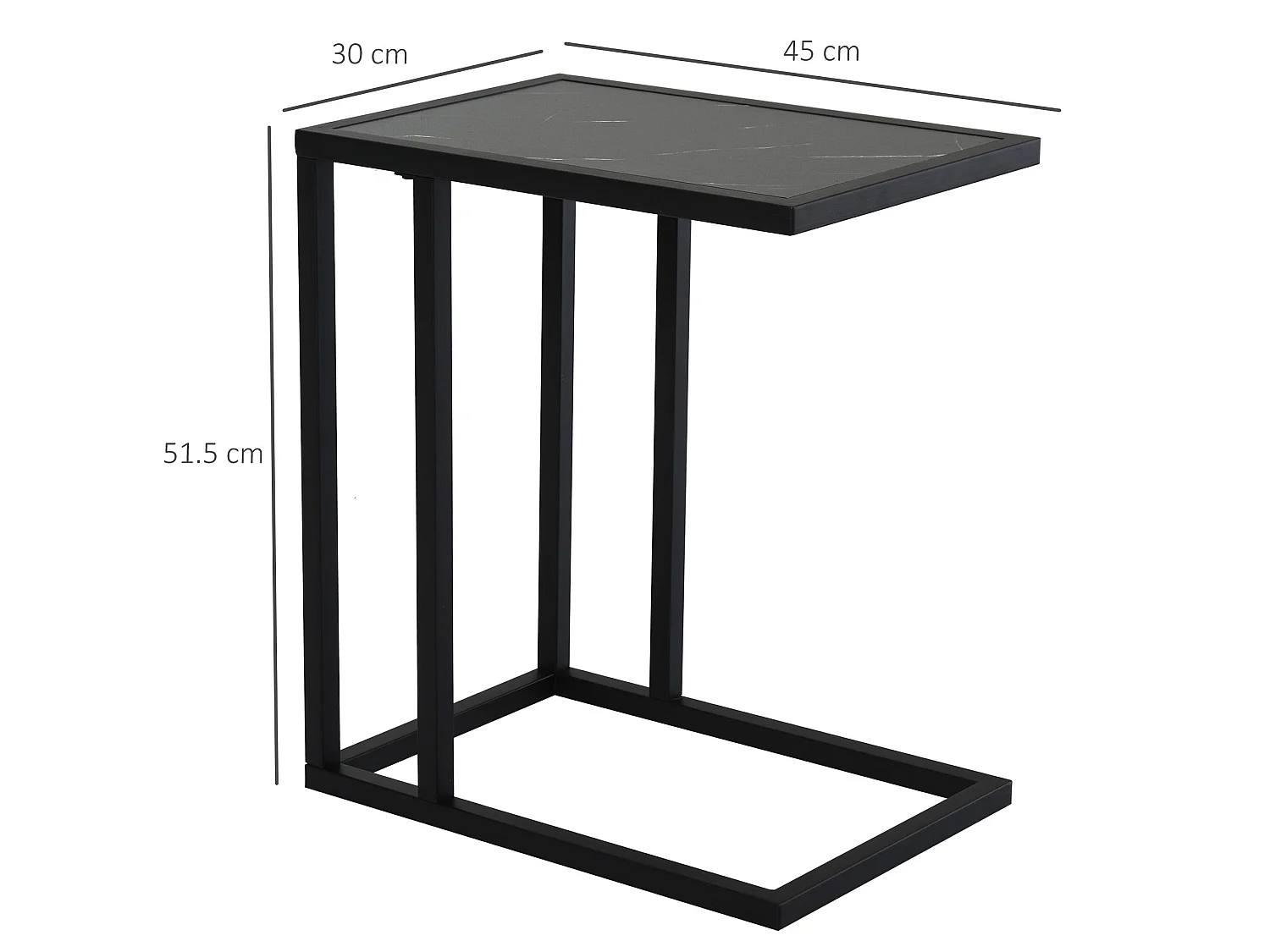 Rase Metal C Shaped Side Table Black Marble Effect Top
