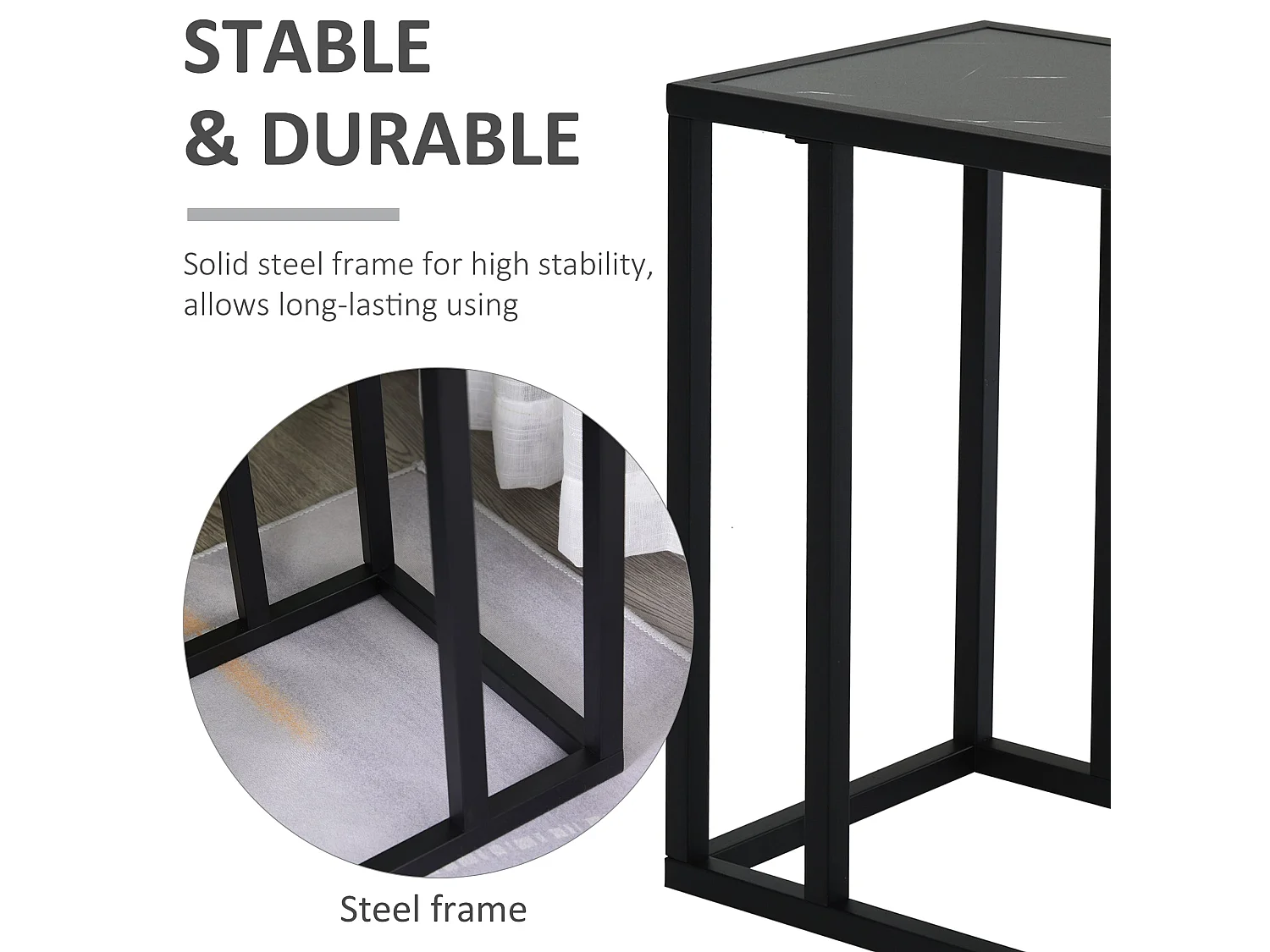 Rase Metal C Shaped Side Table Black Marble Effect Top