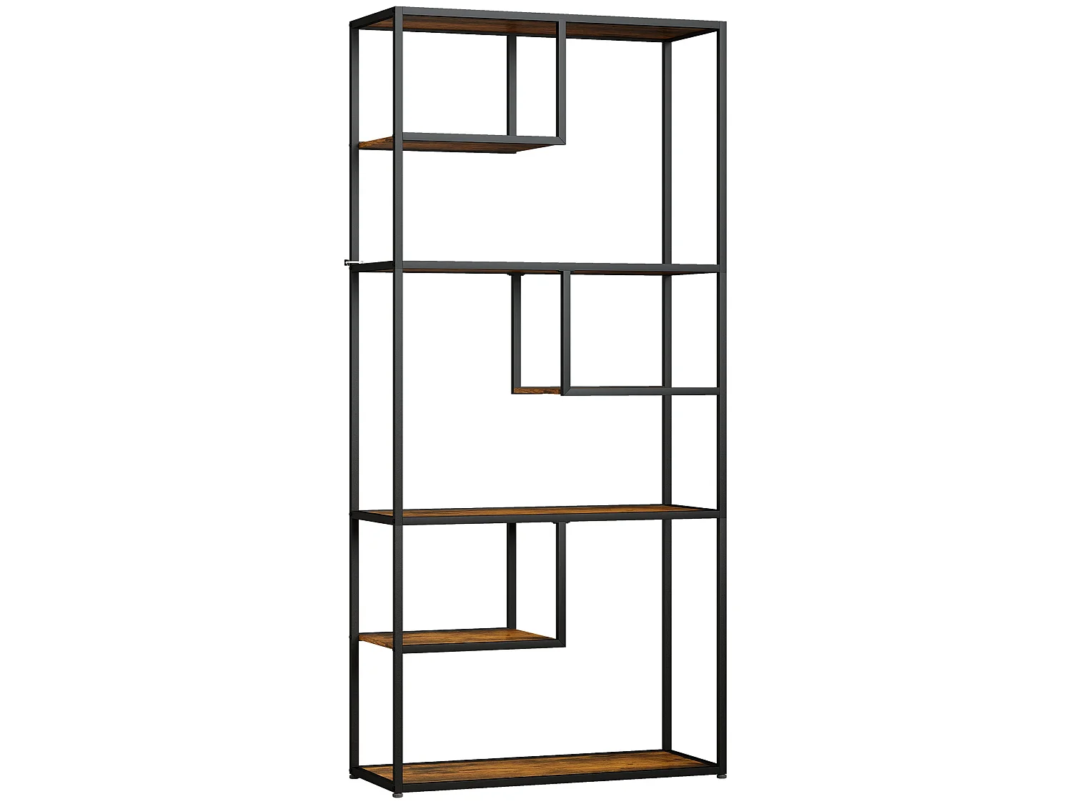 Tadoro 6 Tier Industrial Shelving Bookcase Rustic Brown Wood and Black Steel