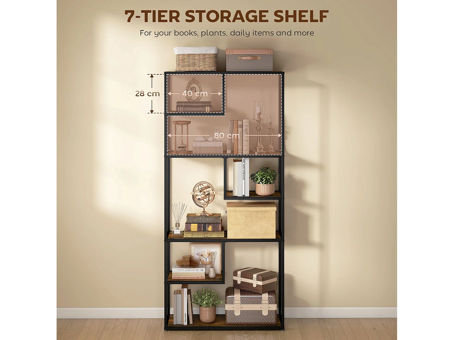 Tadoro 6 Tier Industrial Shelving Bookcase Rustic Brown Wood and Black Steel