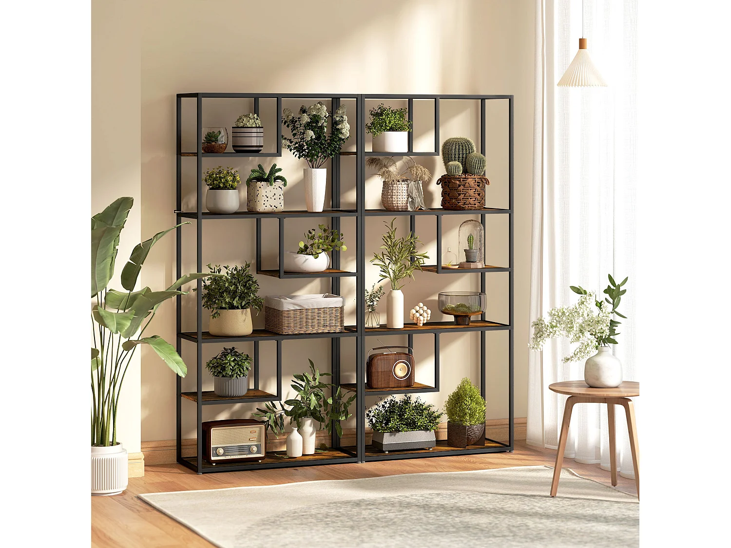 Tadoro 6 Tier Industrial Shelving Bookcase Rustic Brown Wood and Black Steel
