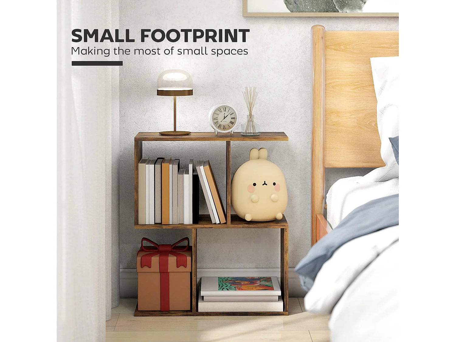 Rose Rustic Brown S Shaped Narrow Side Table with 3 Tiers