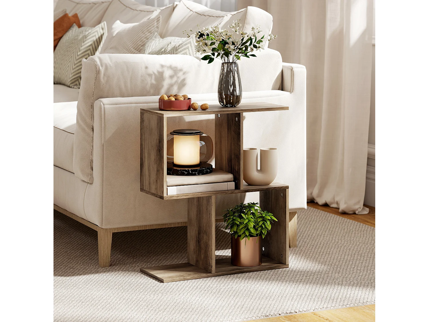 Tolezi Oak S Shaped Narrow Side Table 3 Tier Storage