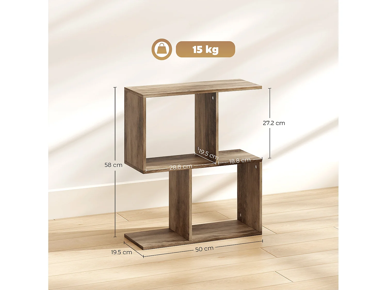 Tolezi Oak S Shaped Narrow Side Table 3 Tier Storage
