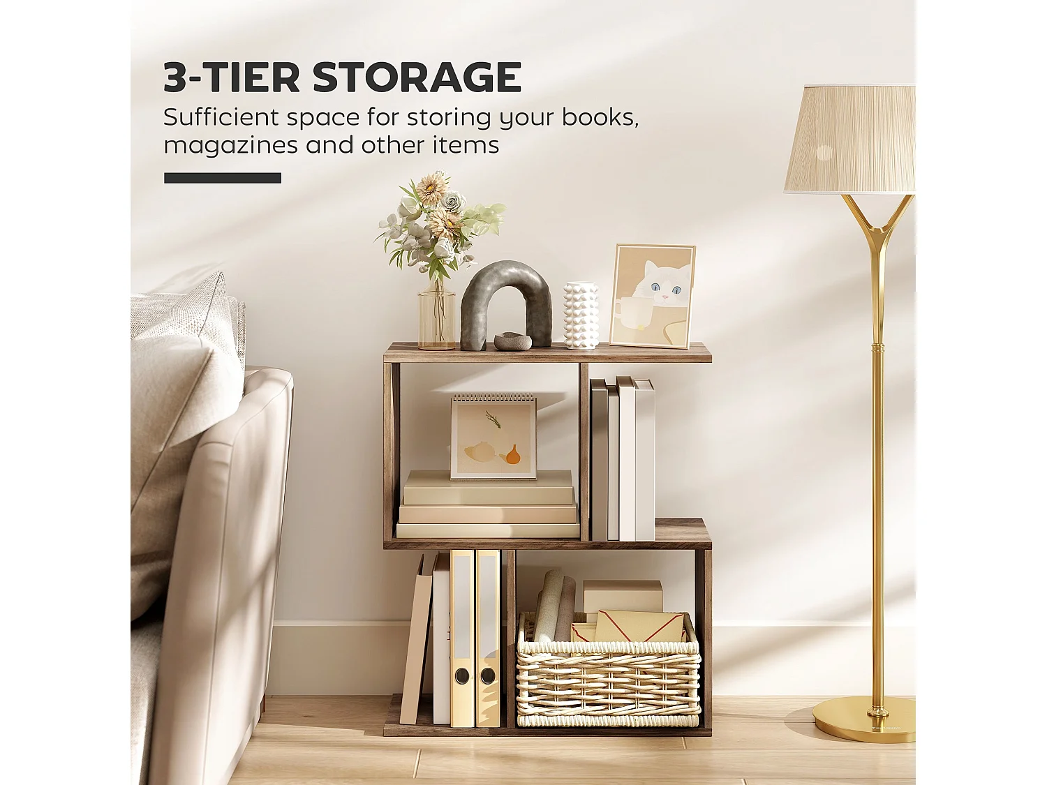 Tolezi Oak S Shaped Narrow Side Table 3 Tier Storage