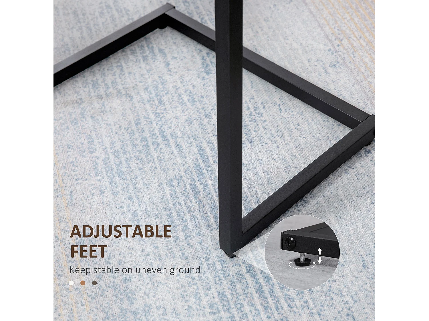 Rustic Brown Set of 3 C Shaped Nesting Side Tables with Steel Frame