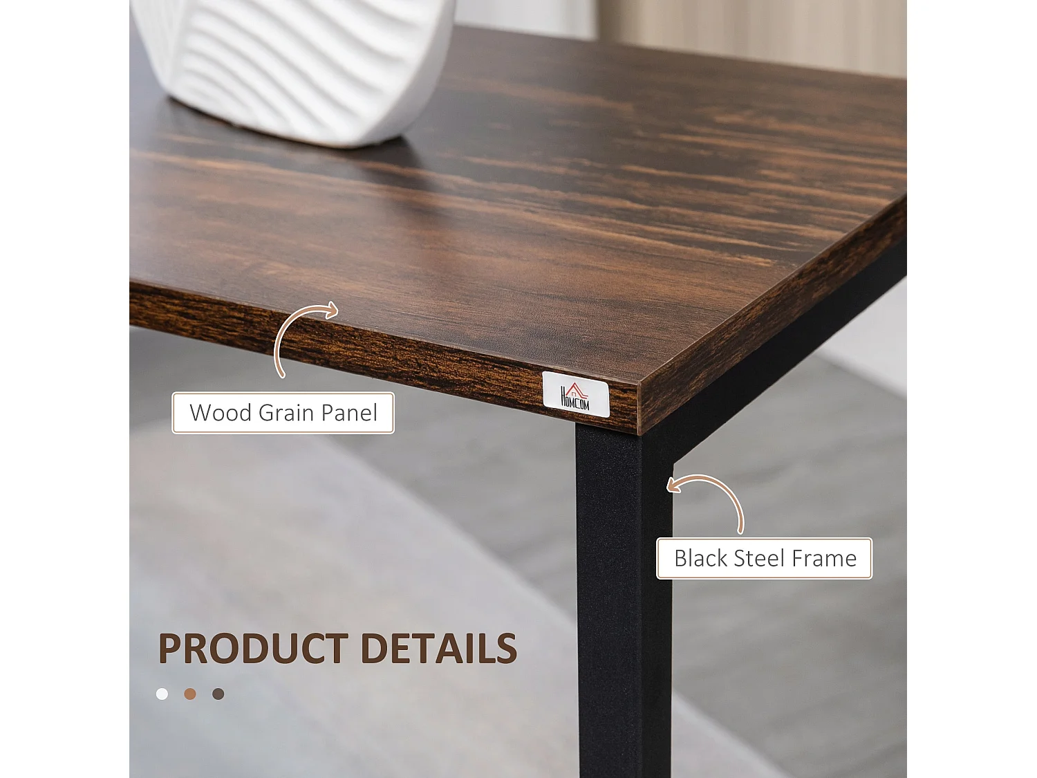 Rustic Brown Set of 3 C Shaped Nesting Side Tables with Steel Frame