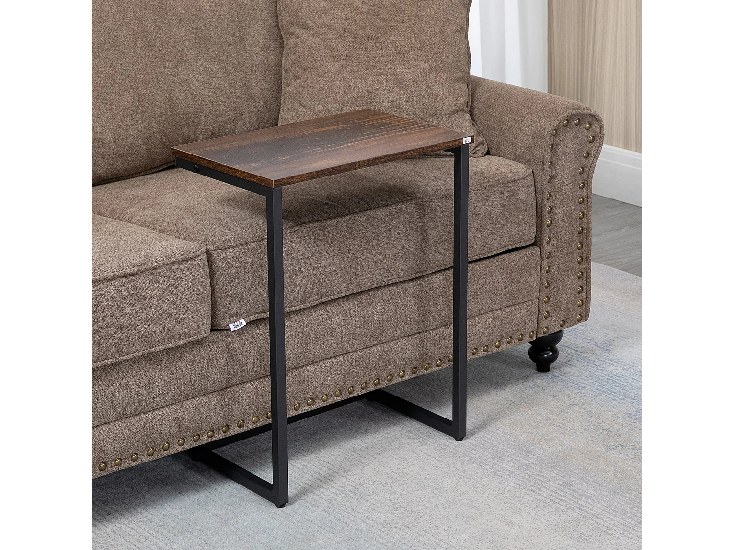 Rustic Brown Set of 3 C Shaped Nesting Side Tables with Steel Frame