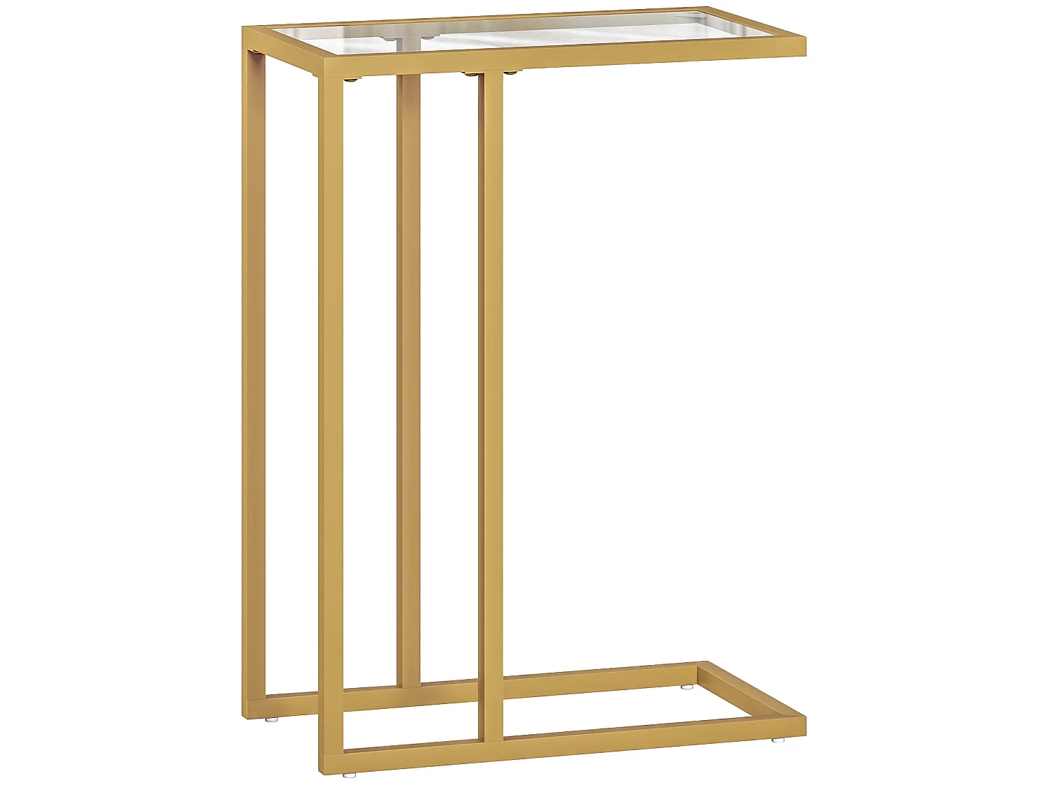 Ramise Gold C Shaped Metal and Tempered Glass Side Table