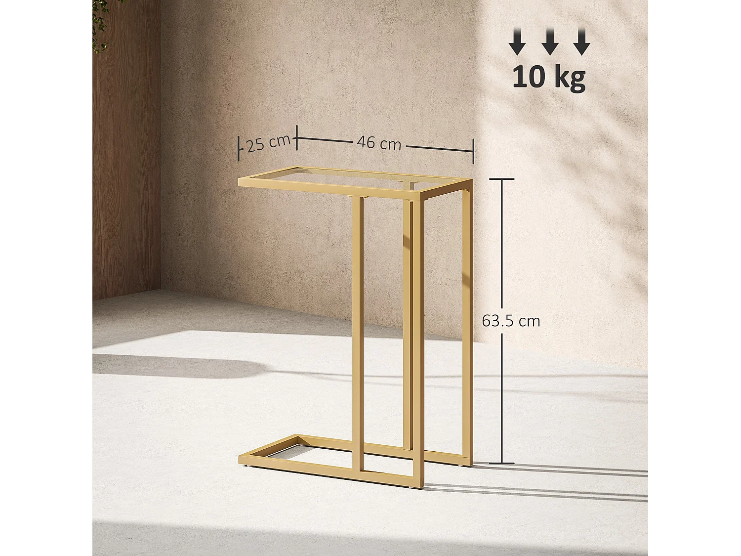 Ramise Gold C Shaped Metal and Tempered Glass Side Table