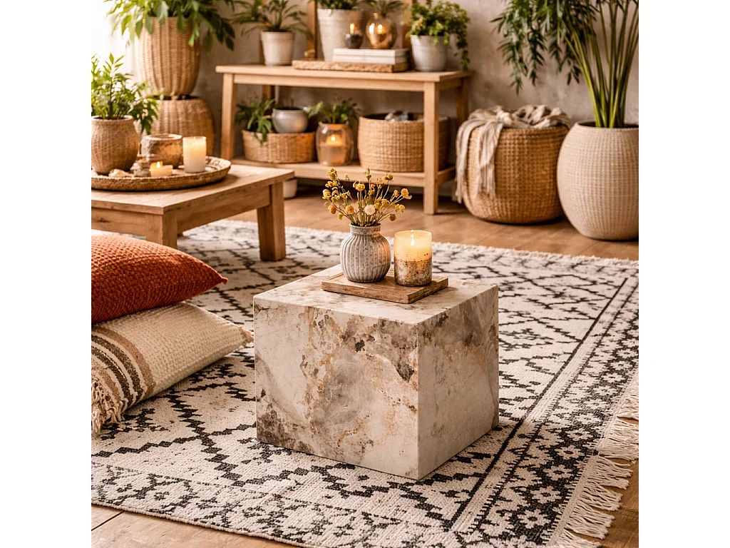 Dingle Pandora Brown Marble Effect Side Table Square 40cm