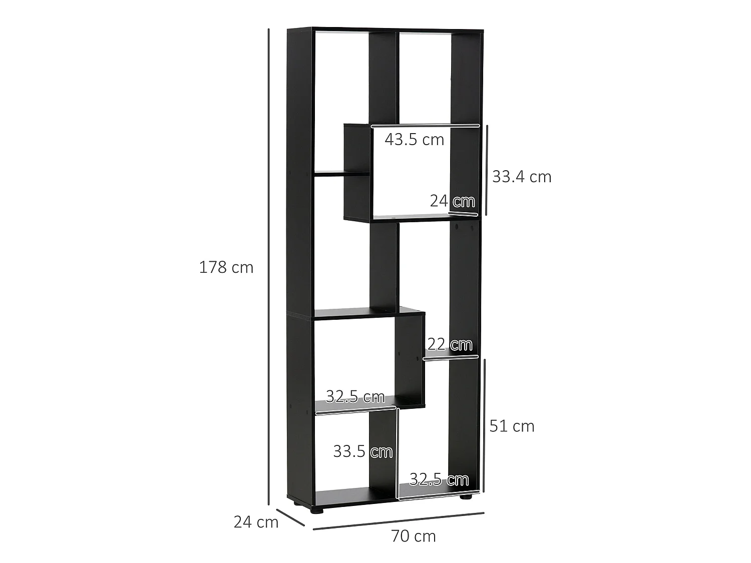 Robu Wood Black 8 Tier Freestanding Bookcase with Anti Tip Design