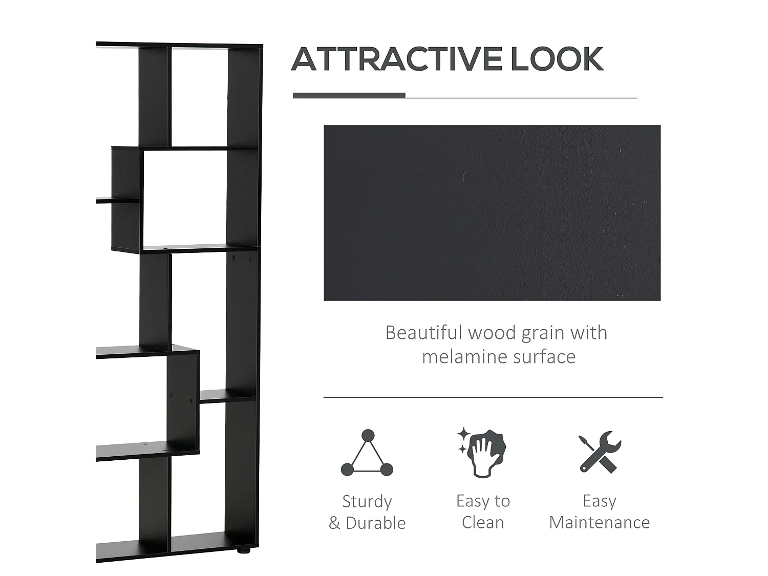 Robu Wood Black 8 Tier Freestanding Bookcase with Anti Tip Design