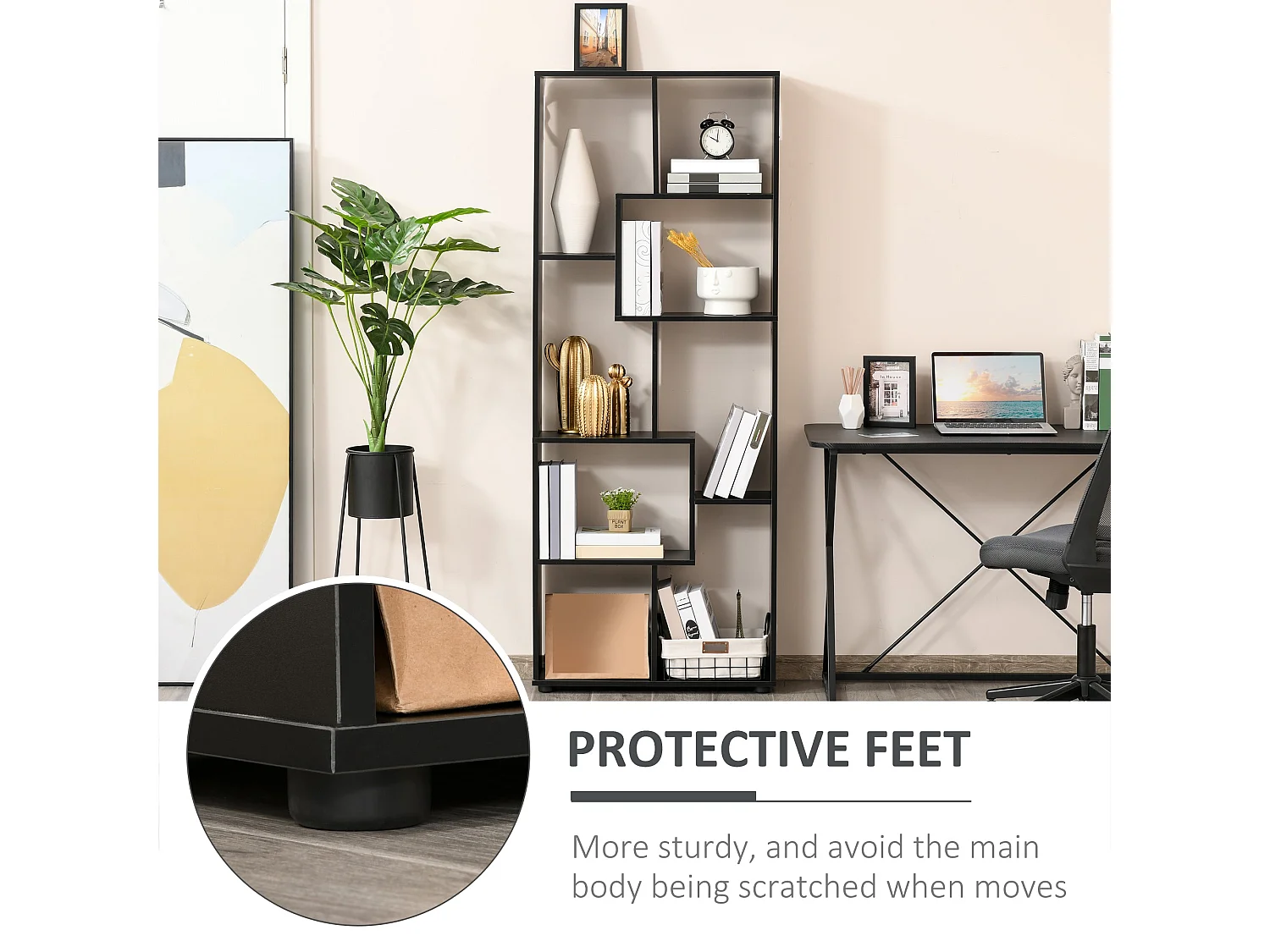 Robu Wood Black 8 Tier Freestanding Bookcase with Anti Tip Design