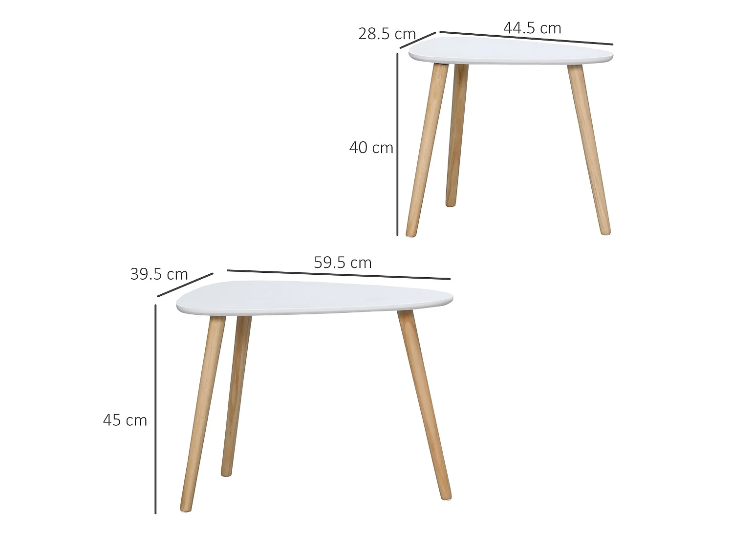 Nolura Set of 2 Nesting Side Tables White Tops with Solid Pine Legs