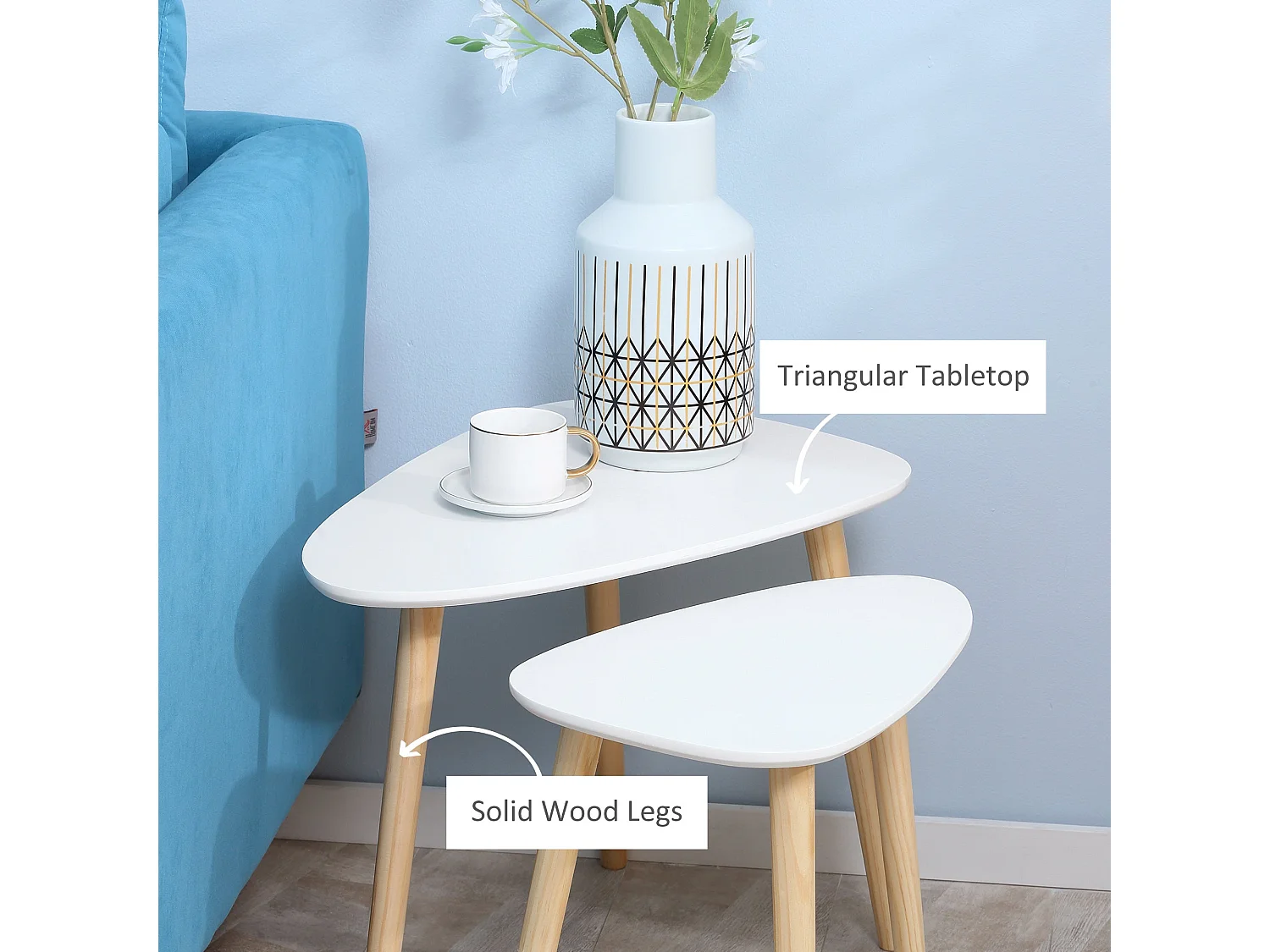 Nolura Set of 2 Nesting Side Tables White Tops with Solid Pine Legs