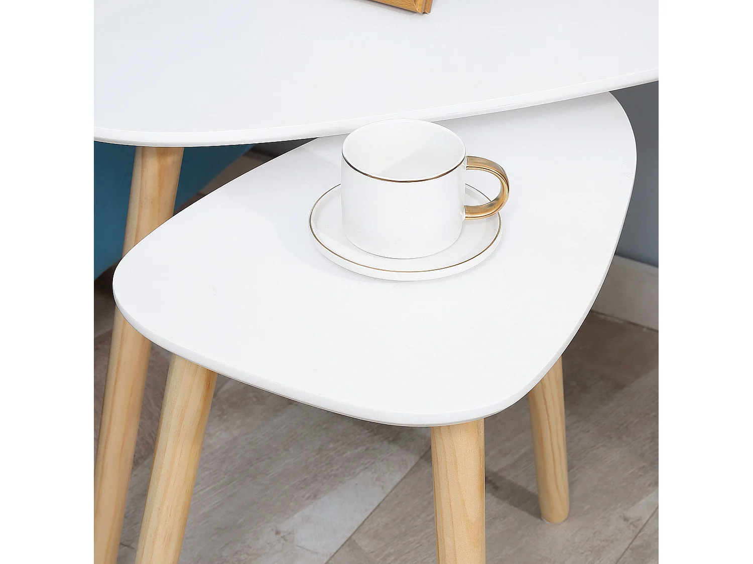 Nolura Set of 2 Nesting Side Tables White Tops with Solid Pine Legs