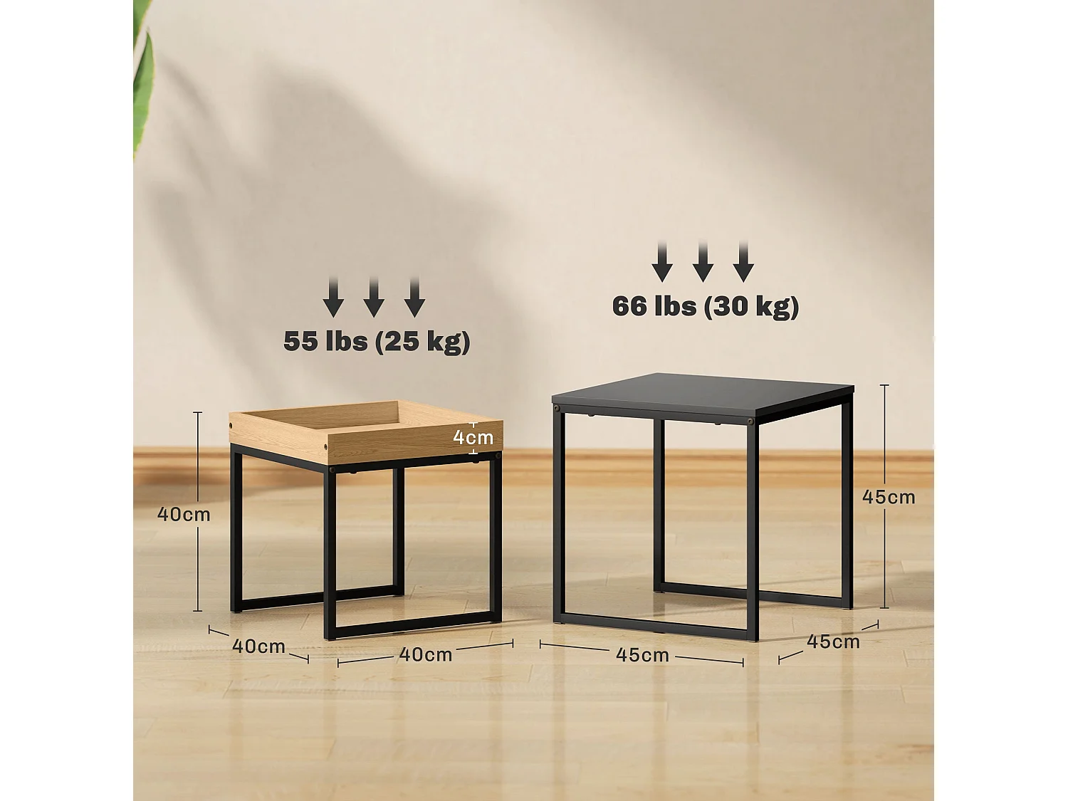 Lavi Set of 2 Boxy Nesting Tables Black and Wood Effect