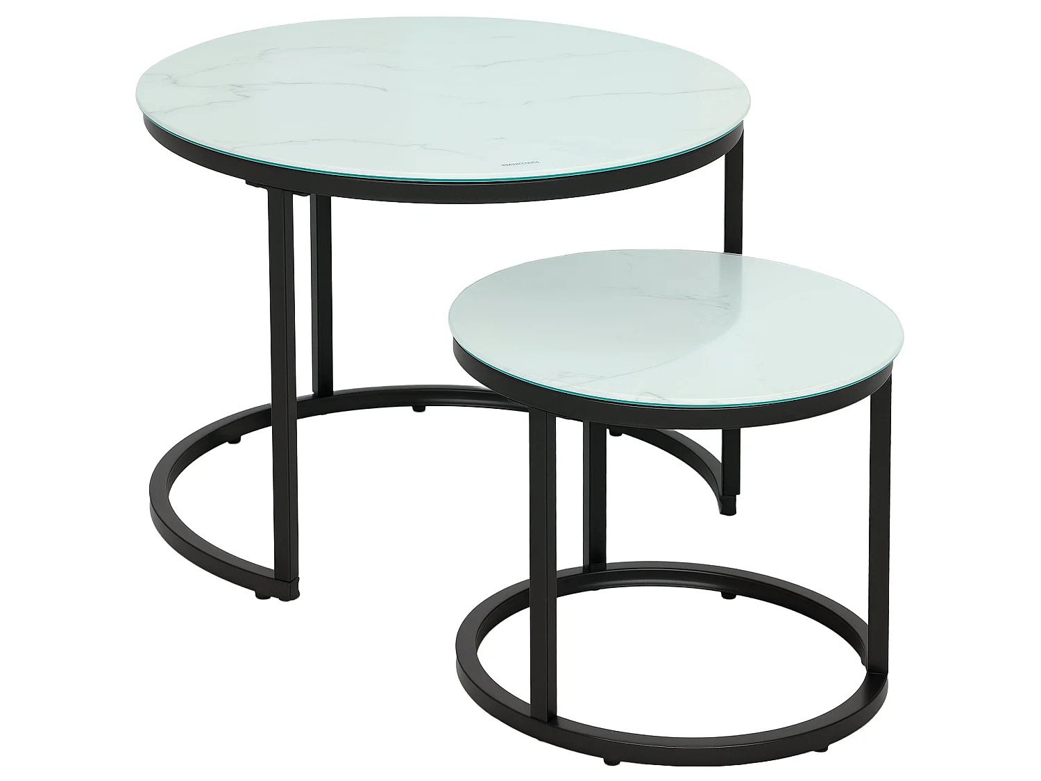 Sosuri Set of 2 Round Nesting Tables Marble Effect Glass Tops Powder Coated Steel Frame