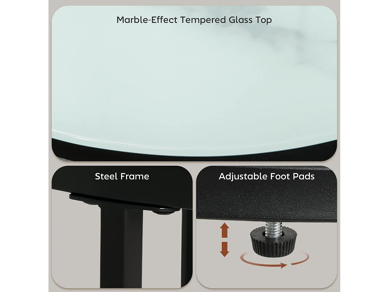 Sosuri Set of 2 Round Nesting Tables Marble Effect Glass Tops Powder Coated Steel Frame