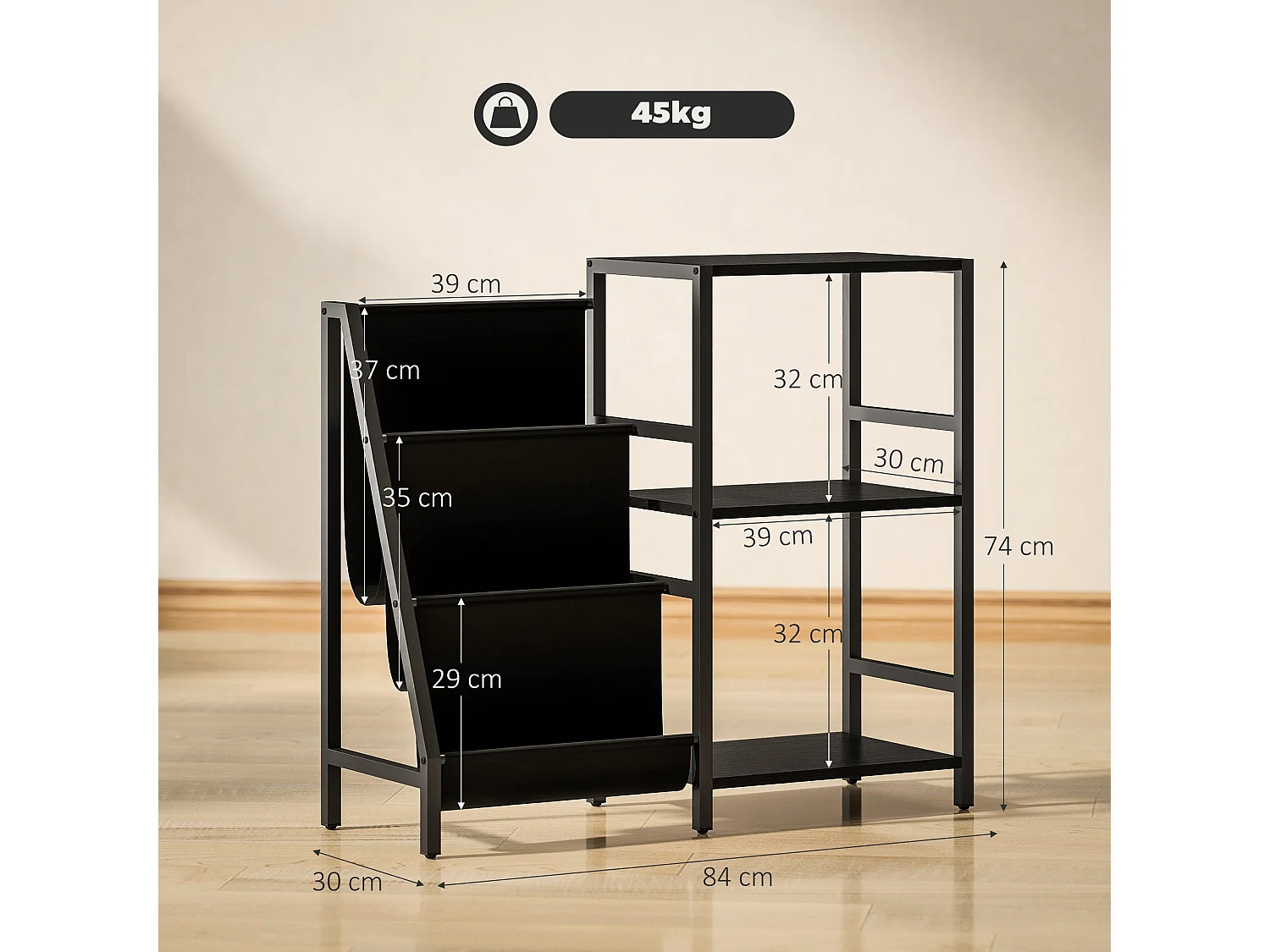 Tapalo Black Wood Effect 3 Tier Record Player Stand Side Table