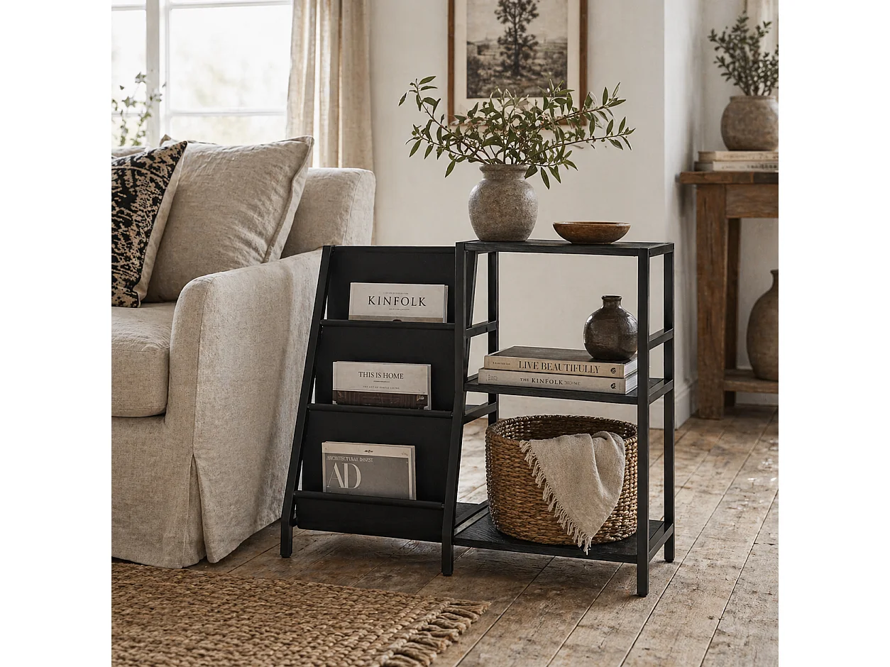 Tapalo Black Wood Effect 3 Tier Record Player Stand Side Table