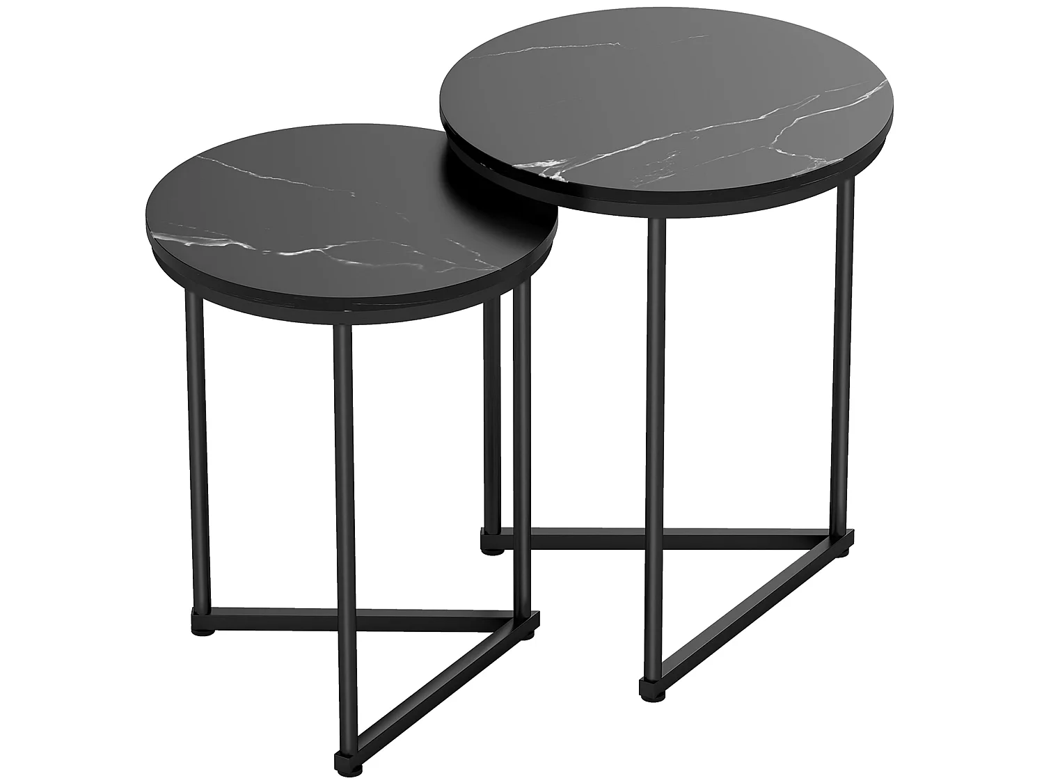 Tolira Set of 2 Black Marble Effect Nesting Tables MDF Tops Powder Coated Steel Frames