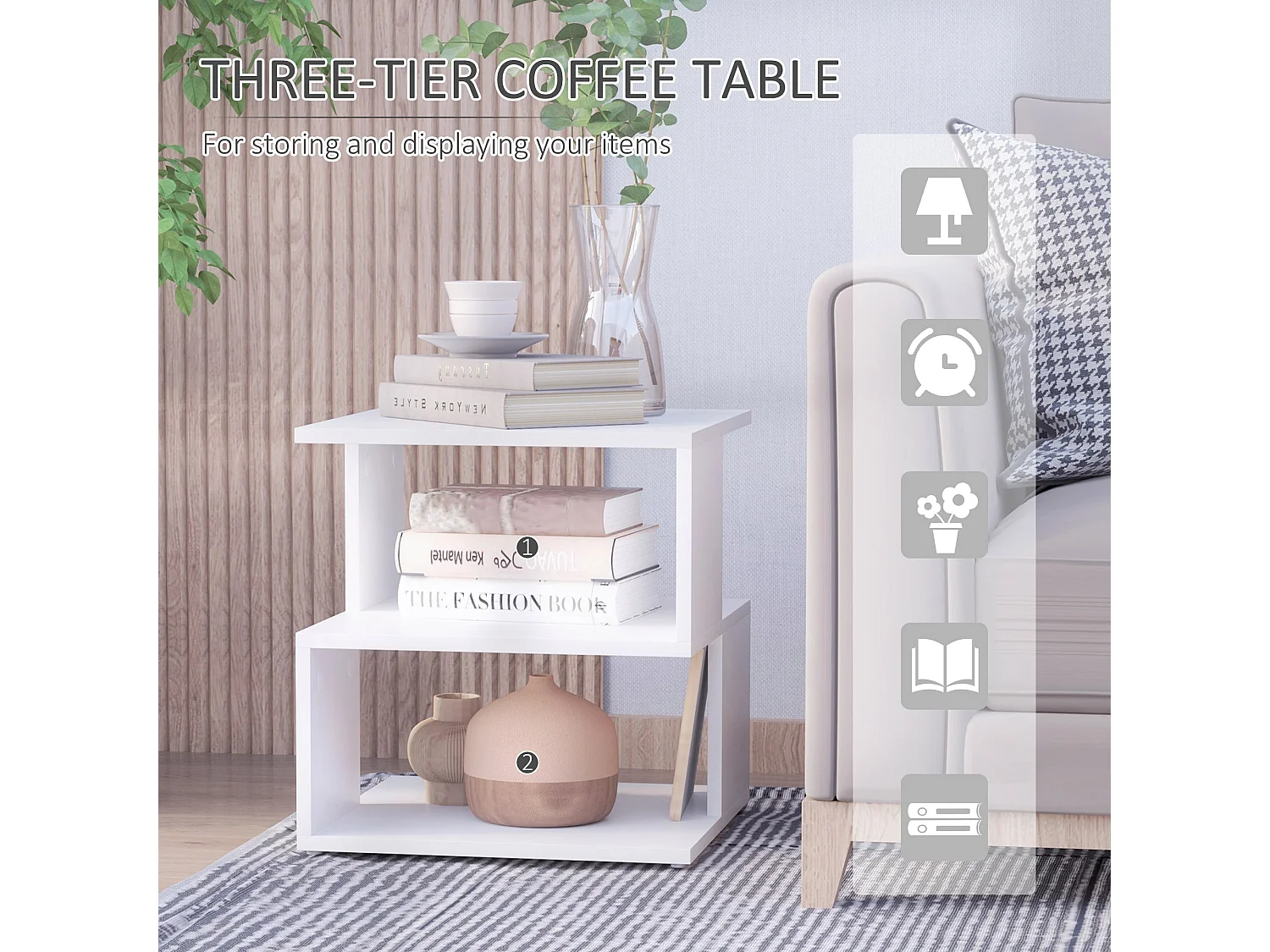 Luvila Set of 2 White Square Side Tables with 2 Tier Storage