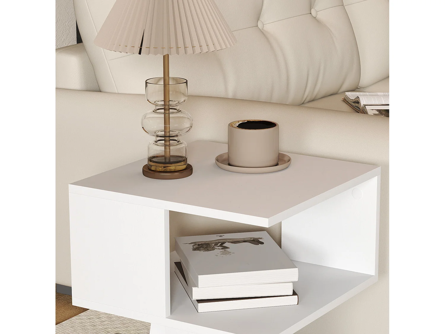 Luvila Set of 2 White Square Side Tables with 2 Tier Storage