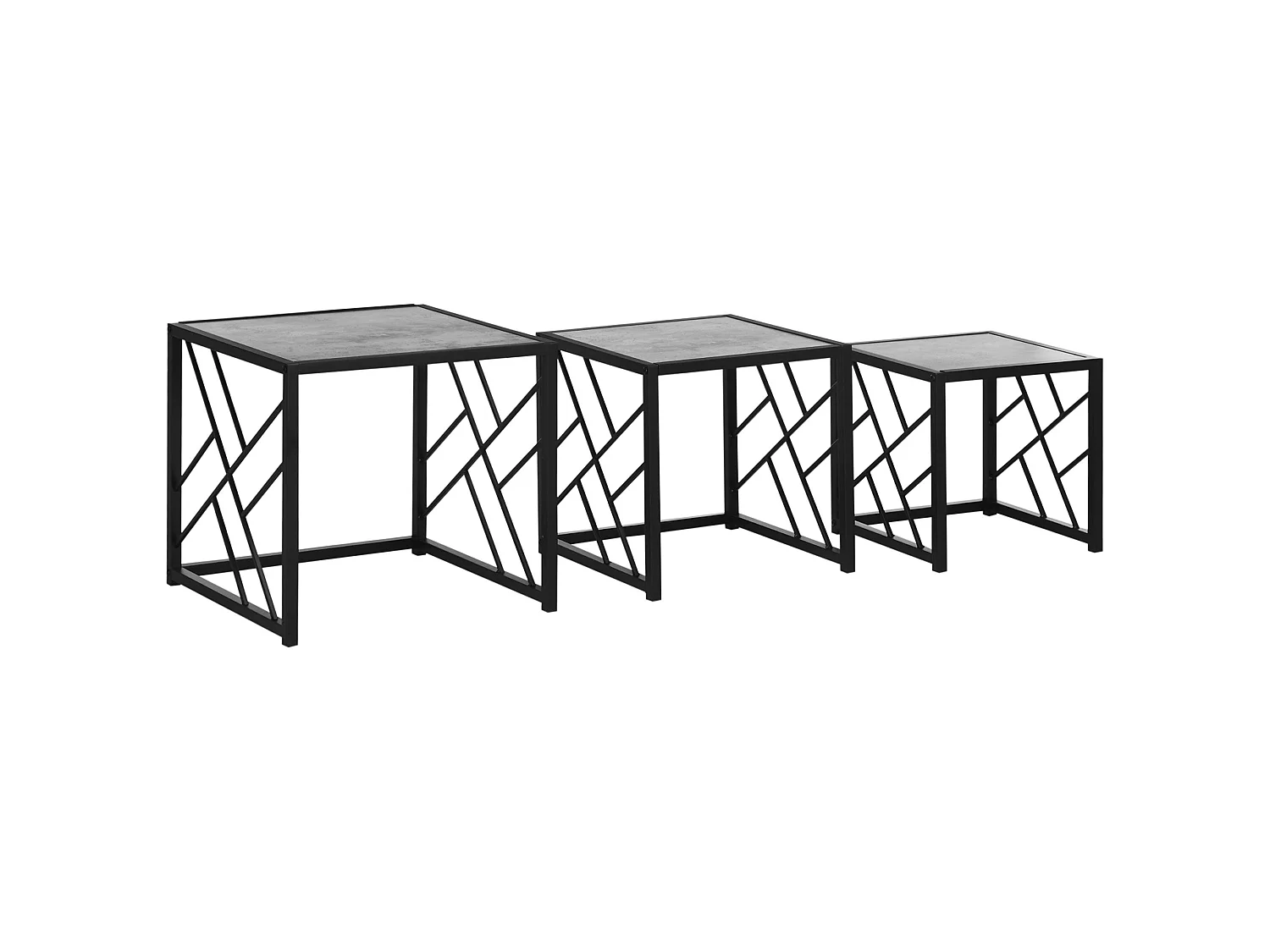 Safi Set of 3 Square Nesting Side Tables Grey Tops Black Metal Frame