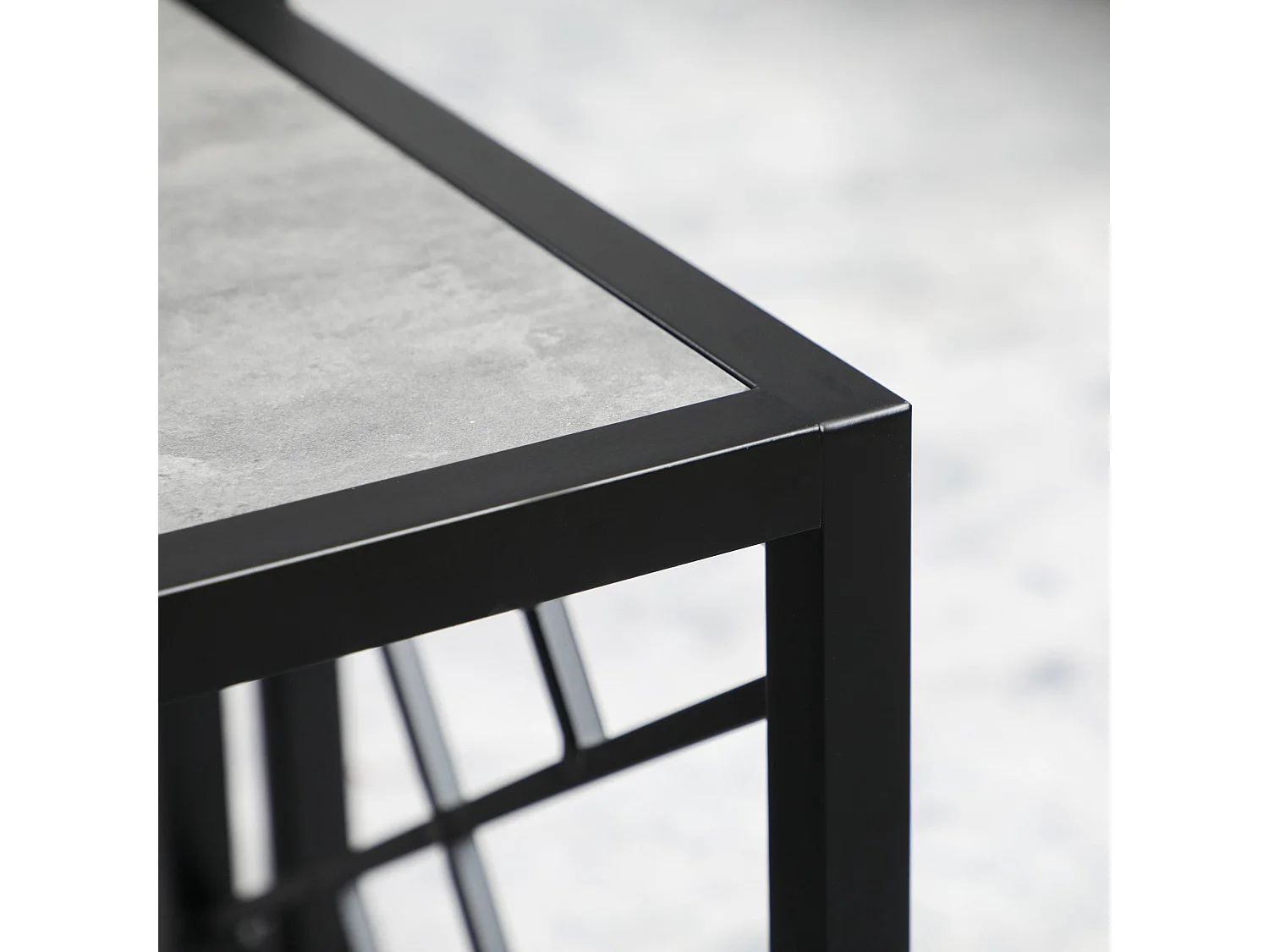 Safi Set of 3 Square Nesting Side Tables Grey Tops Black Metal Frame