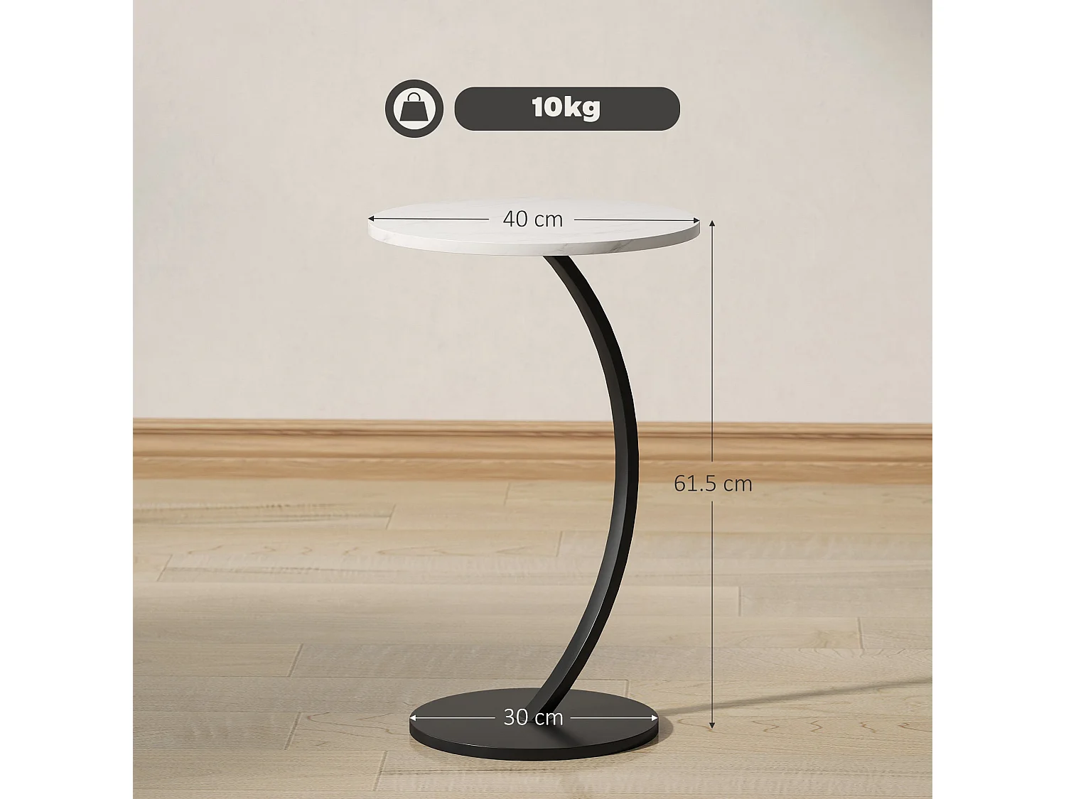 Dimo Round C Shaped Side Table with Marble Effect Top