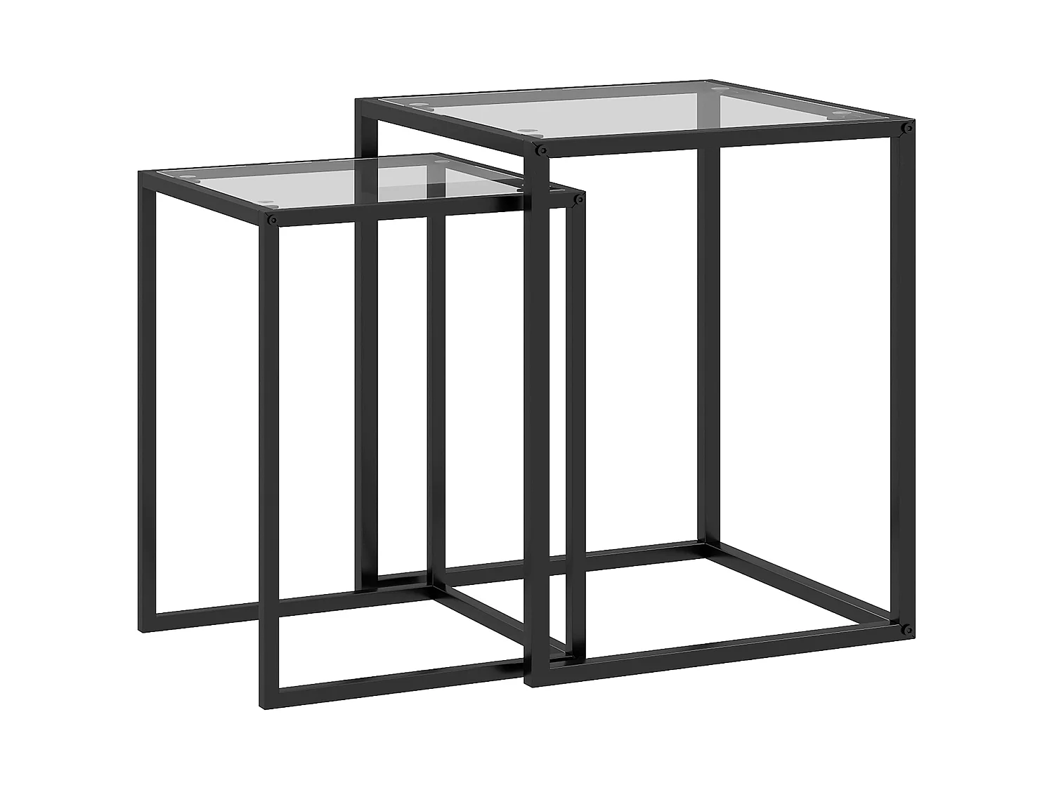 Riraro Set of 2 Black Metal Nesting Side Tables with Tempered Glass Tops