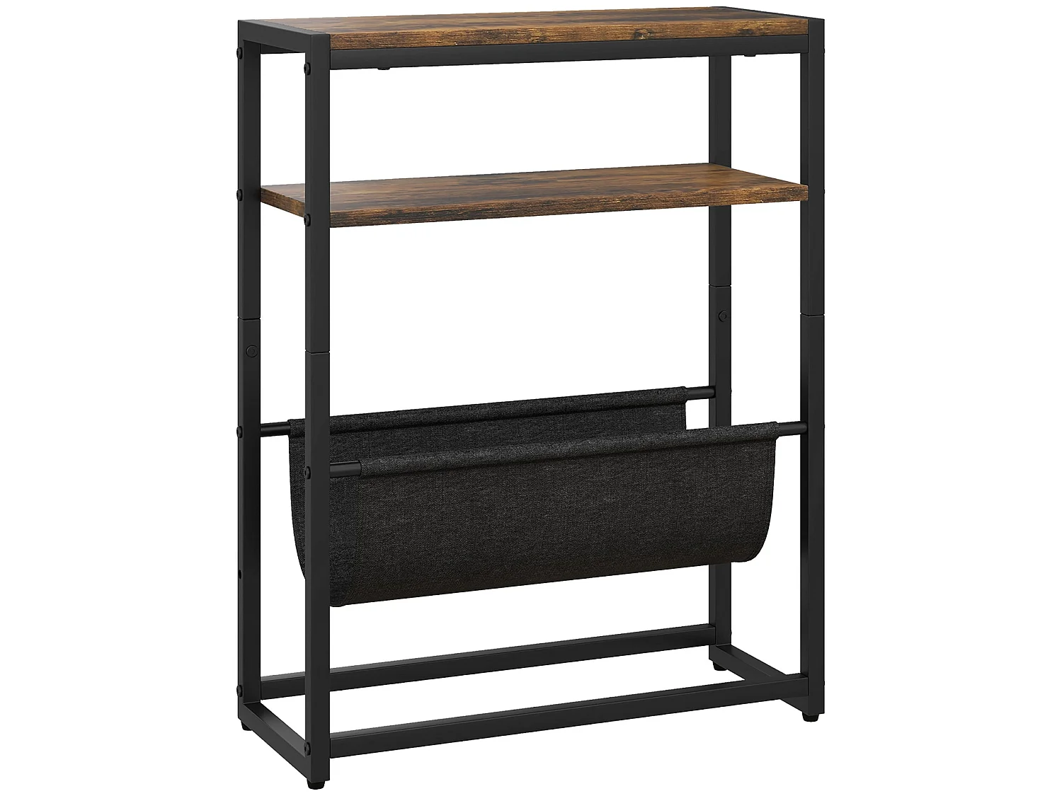 Sanami Rustic Brown Narrow Side Table 3 Tier Storage with V Shaped Magazine Holder