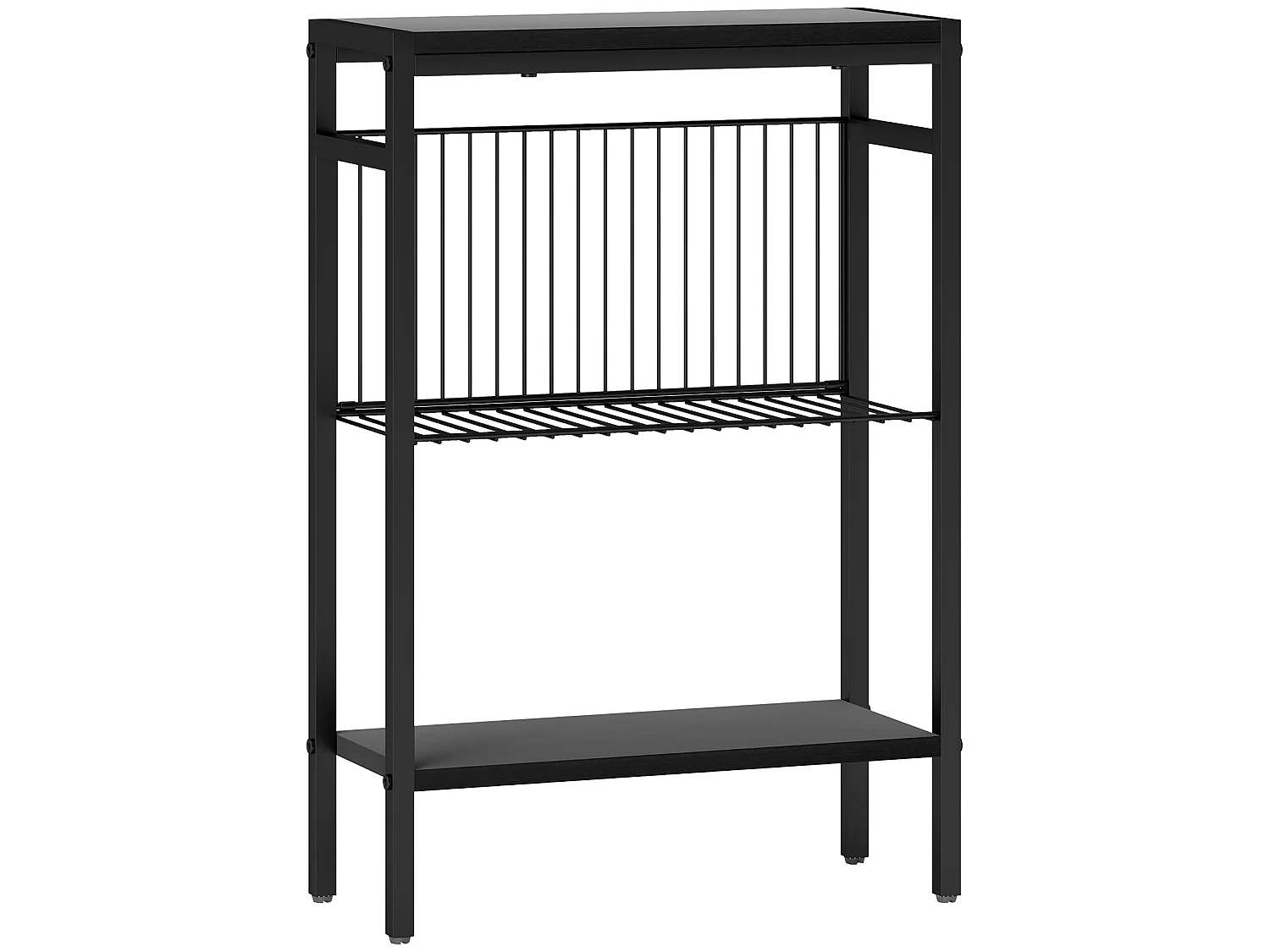 Notosu Industrial 3 Shelf Side Table Black Metal Frame Wood Effect Shelves