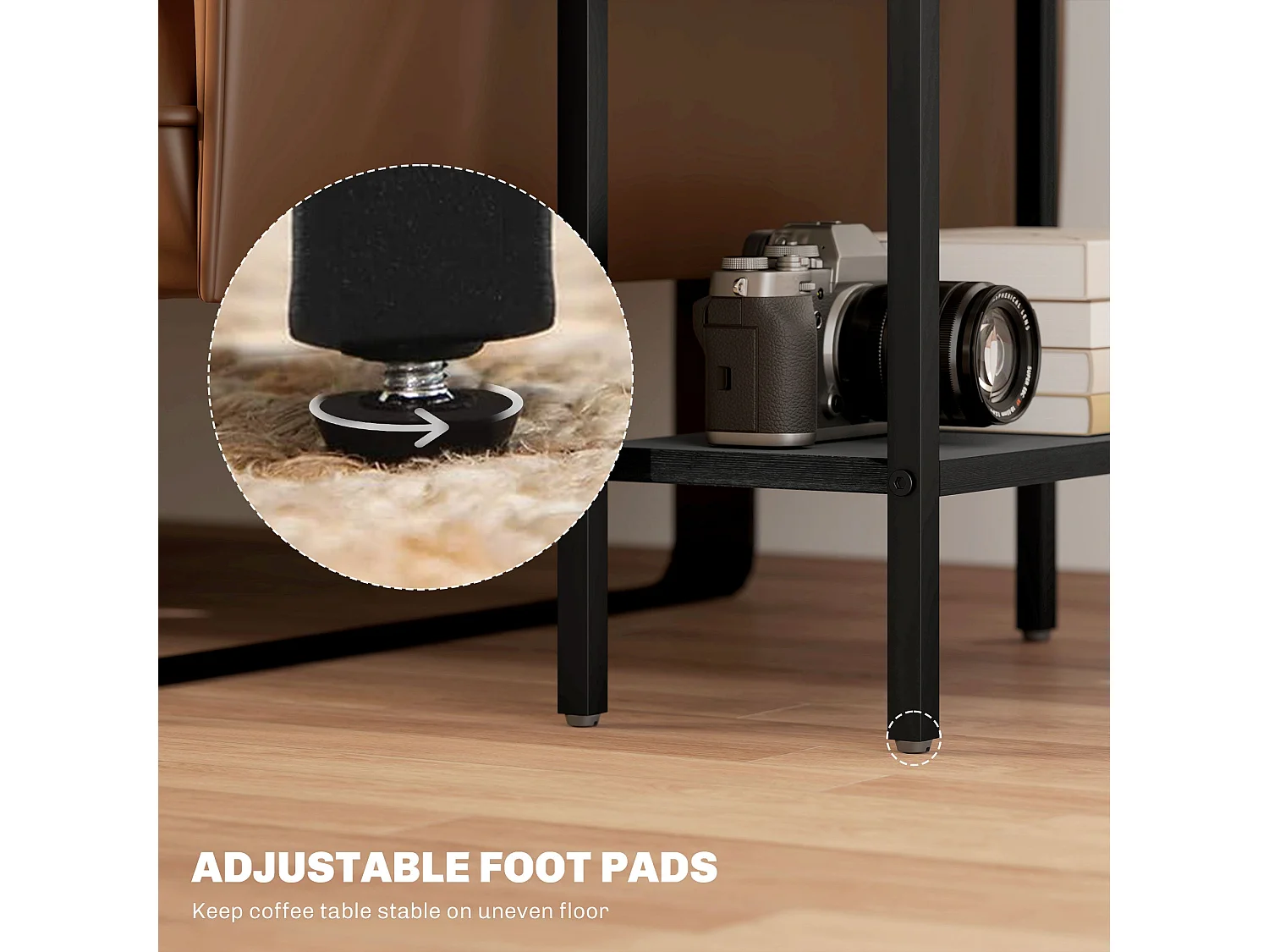 Notosu Industrial 3 Shelf Side Table Black Metal Frame Wood Effect Shelves