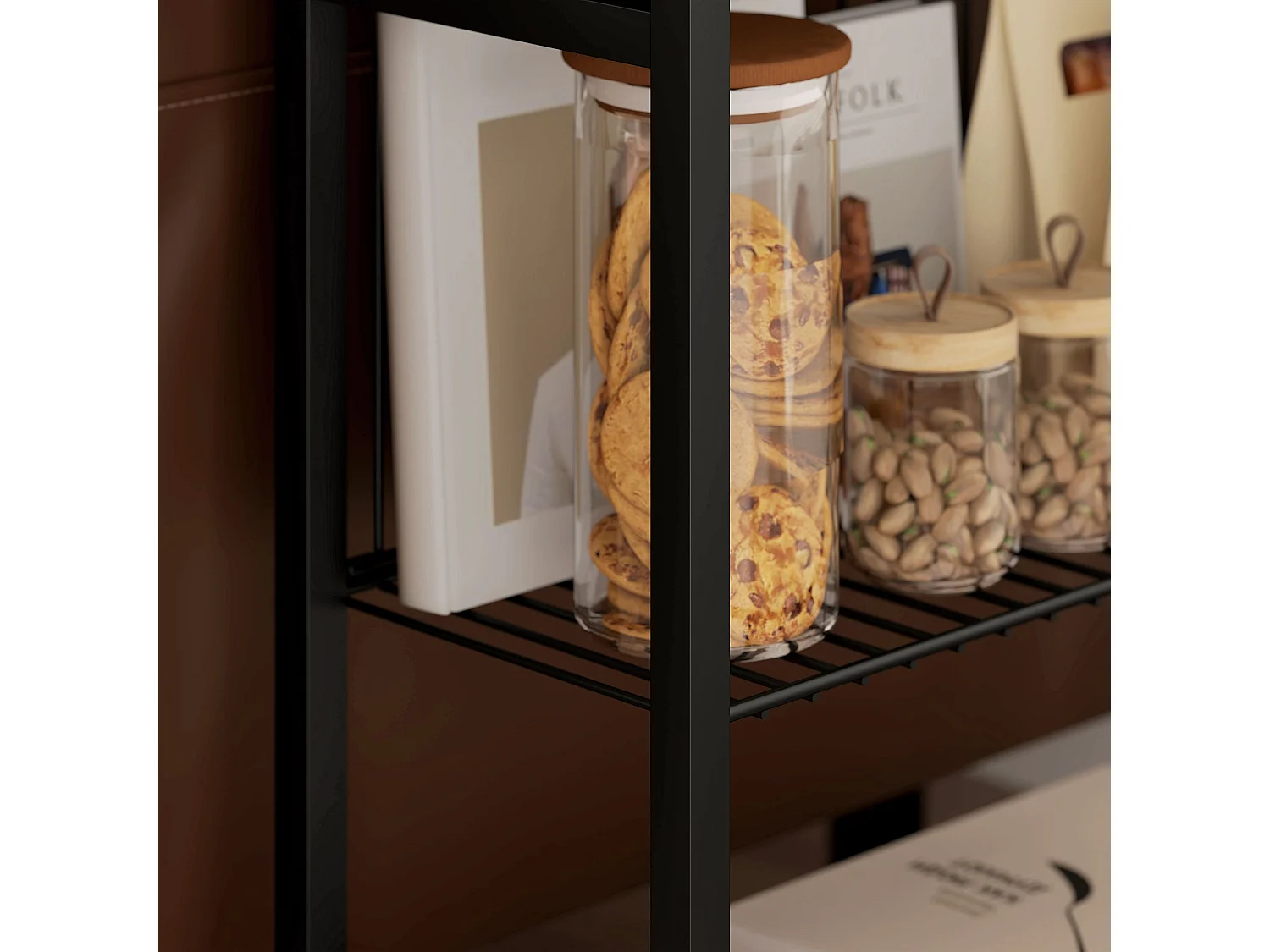 Notosu Industrial 3 Shelf Side Table Black Metal Frame Wood Effect Shelves