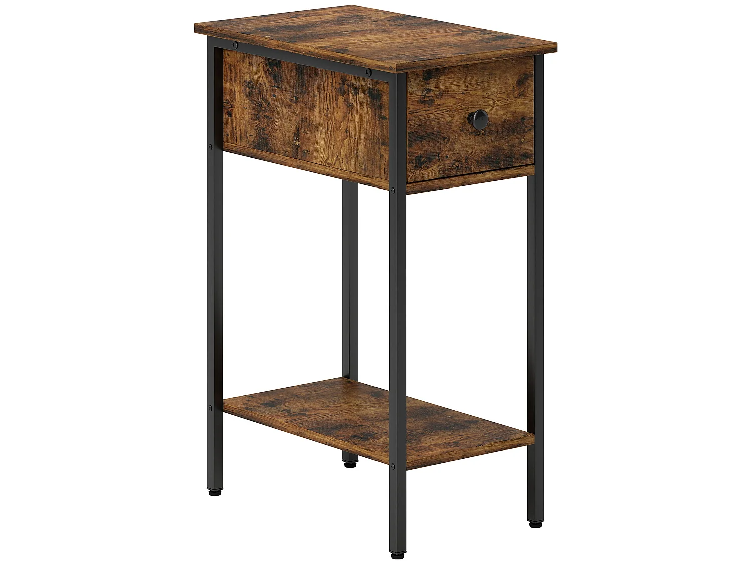 Matone Rustic Brown Narrow Side Table with Drawer and Lower Shelf