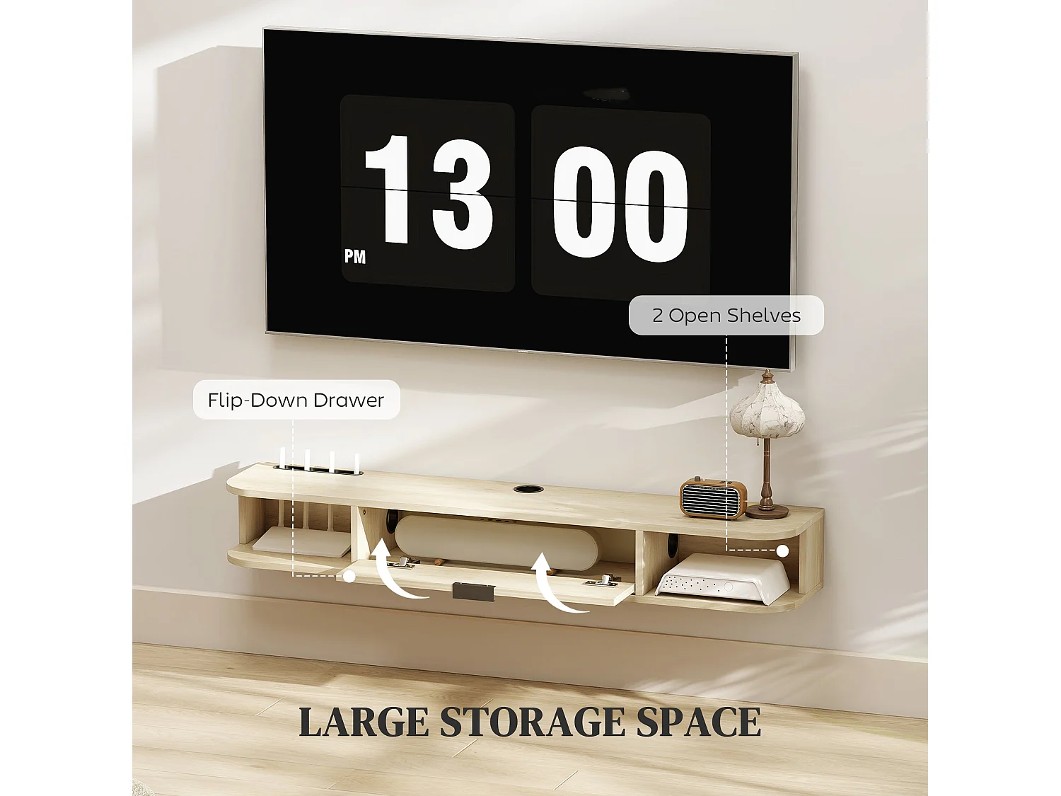 Avalani 120cm Natural Wood Effect Floating TV Unit Fits Up to 50 inch Screens