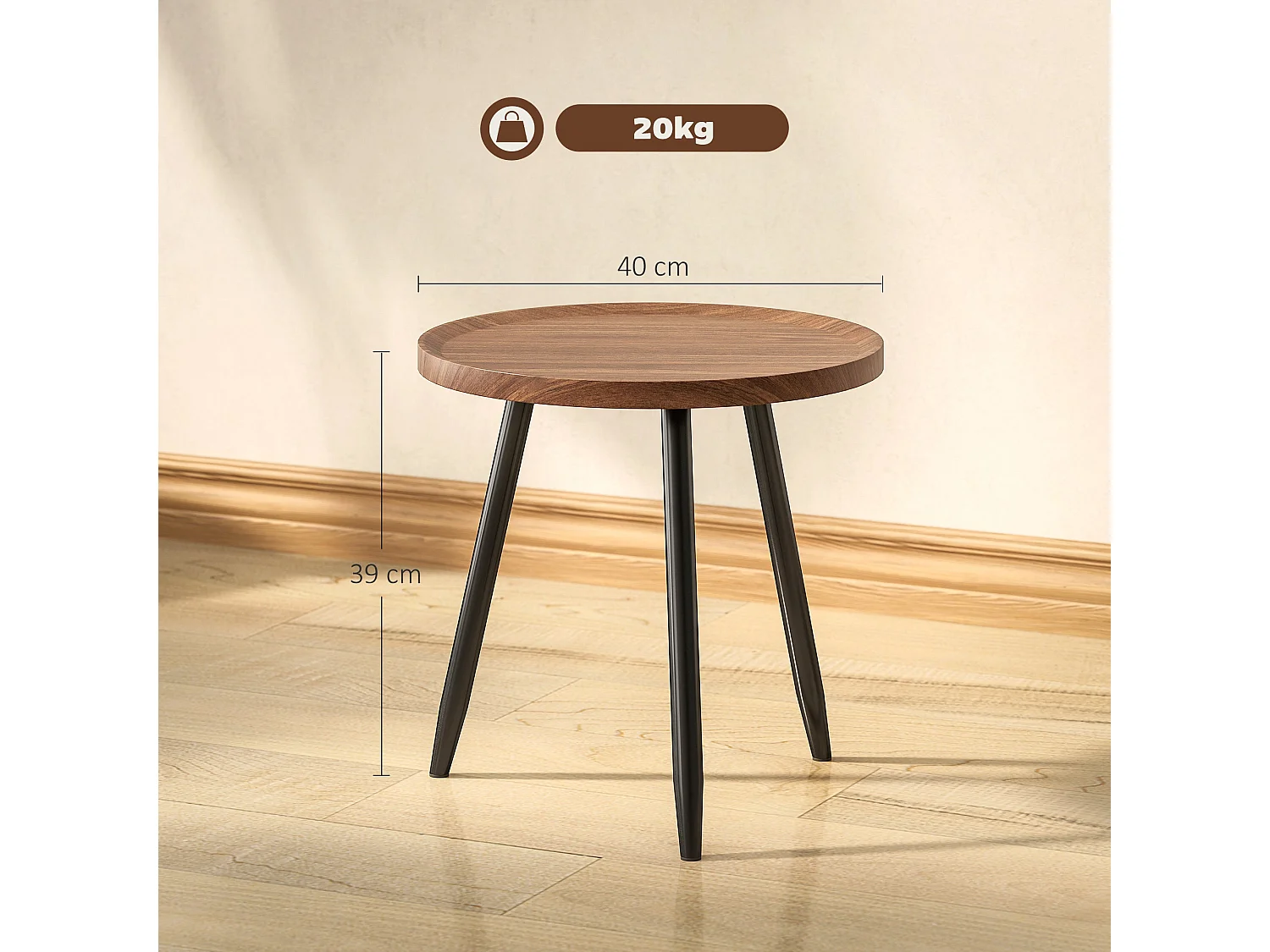 Balare Round Chestnut Wood Effect Coffee Table with Black Steel Frame