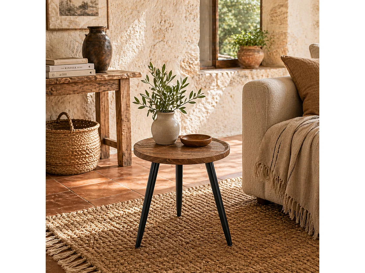 Balare Round Chestnut Wood Effect Coffee Table with Black Steel Frame